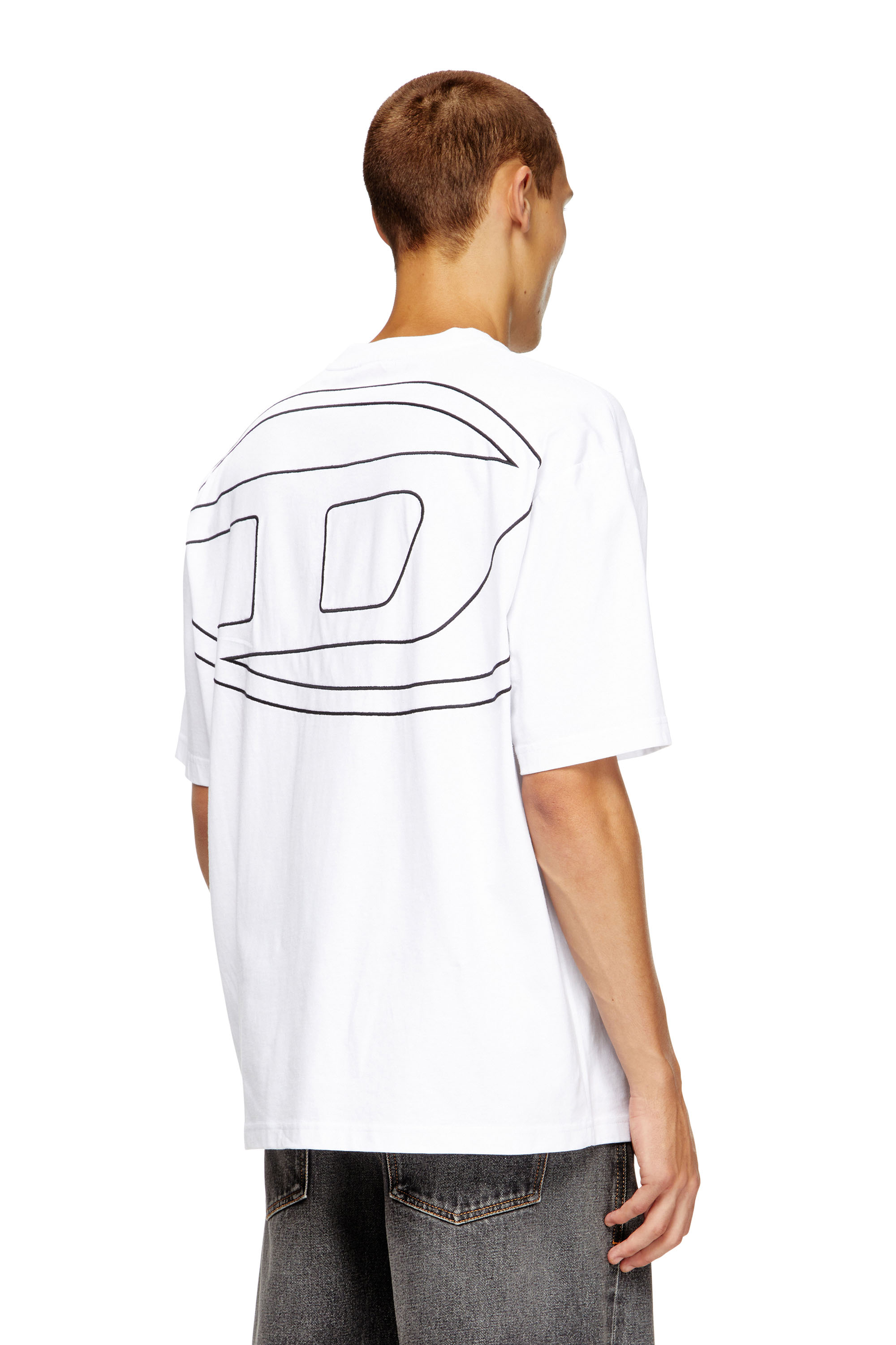 Diesel - T-BOGGY-MEGOVAL-D, T-shirt con maxi-ricamo oval D Uomo in Bianco - 3