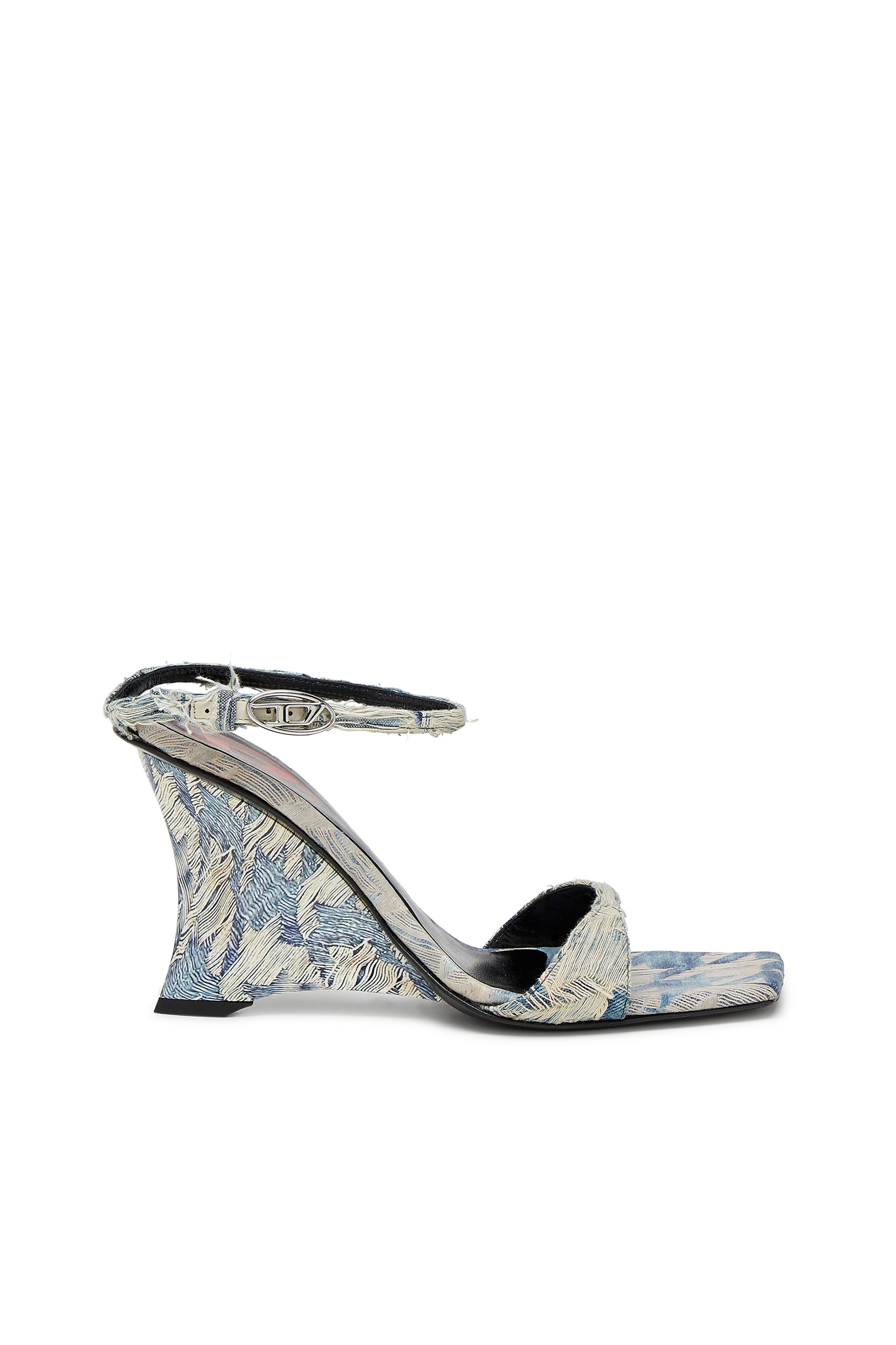 Diesel - D-AMBER SANDAL WEDGE, D-Amber-Sandali a zeppa in denim jacquard Donna in Blu - 1