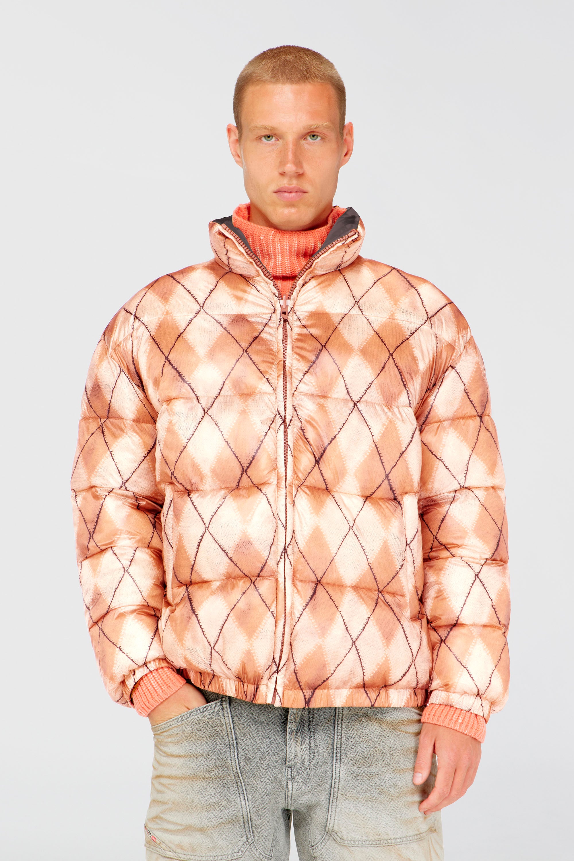 Diesel - W-BOURB-DLCK, Giacca puffer reversibile con stampa argyle Uomo in Multicolor - 3