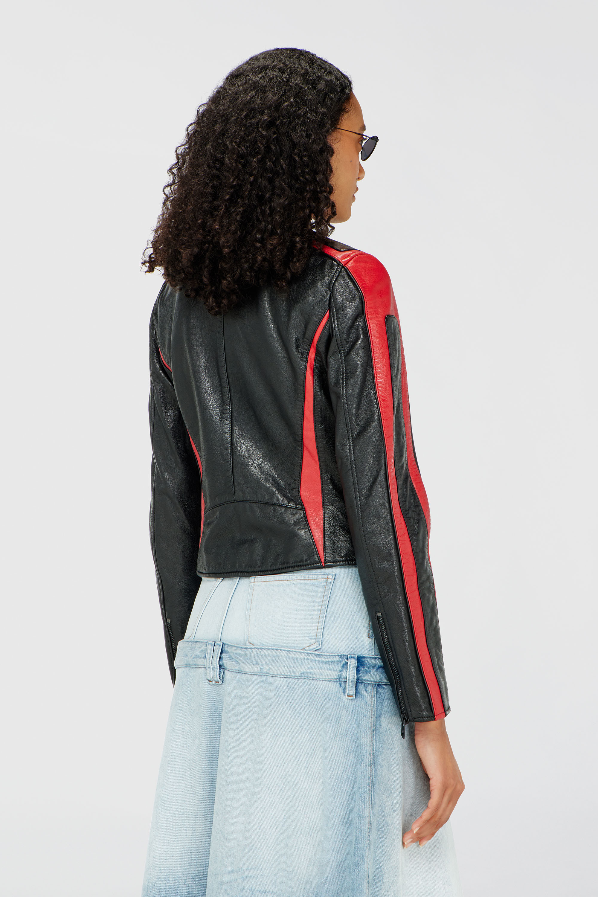 Diesel - L-OVABLE, Giacca biker in pelle color block Donna in Multicolor - 4