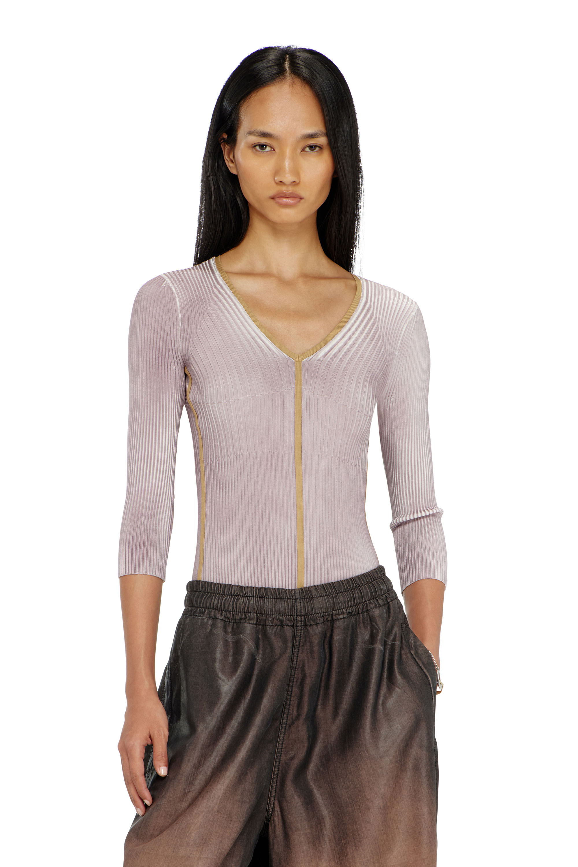 Diesel - M-SARMANI, Maglia a costine con scollo a V e bande a contrasto Donna in ToBeDefined - 3