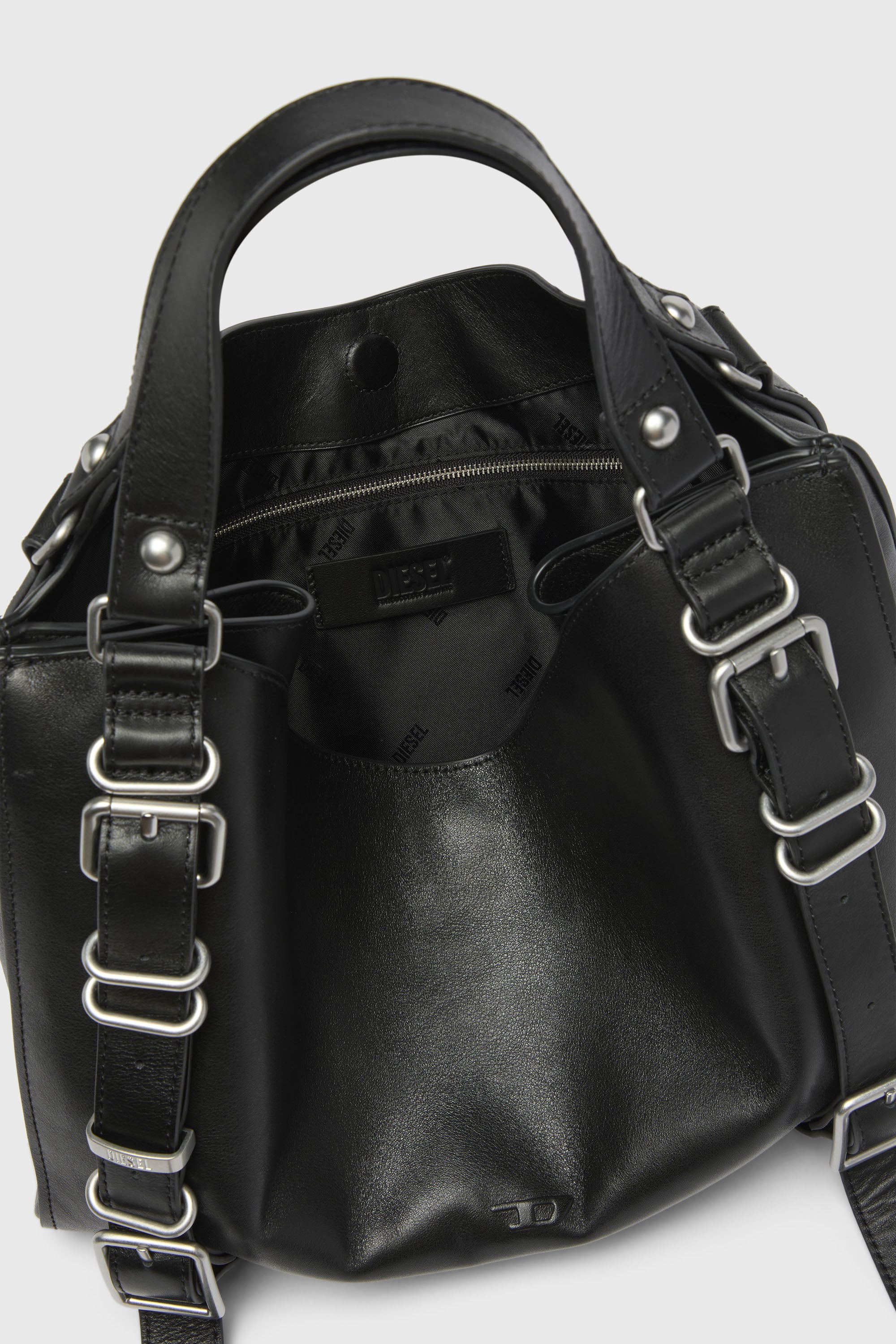 Diesel - D-ONE TOPHANDLE M, Unisex's D-One-Medium top-handle bag in treated leather in Black - 4