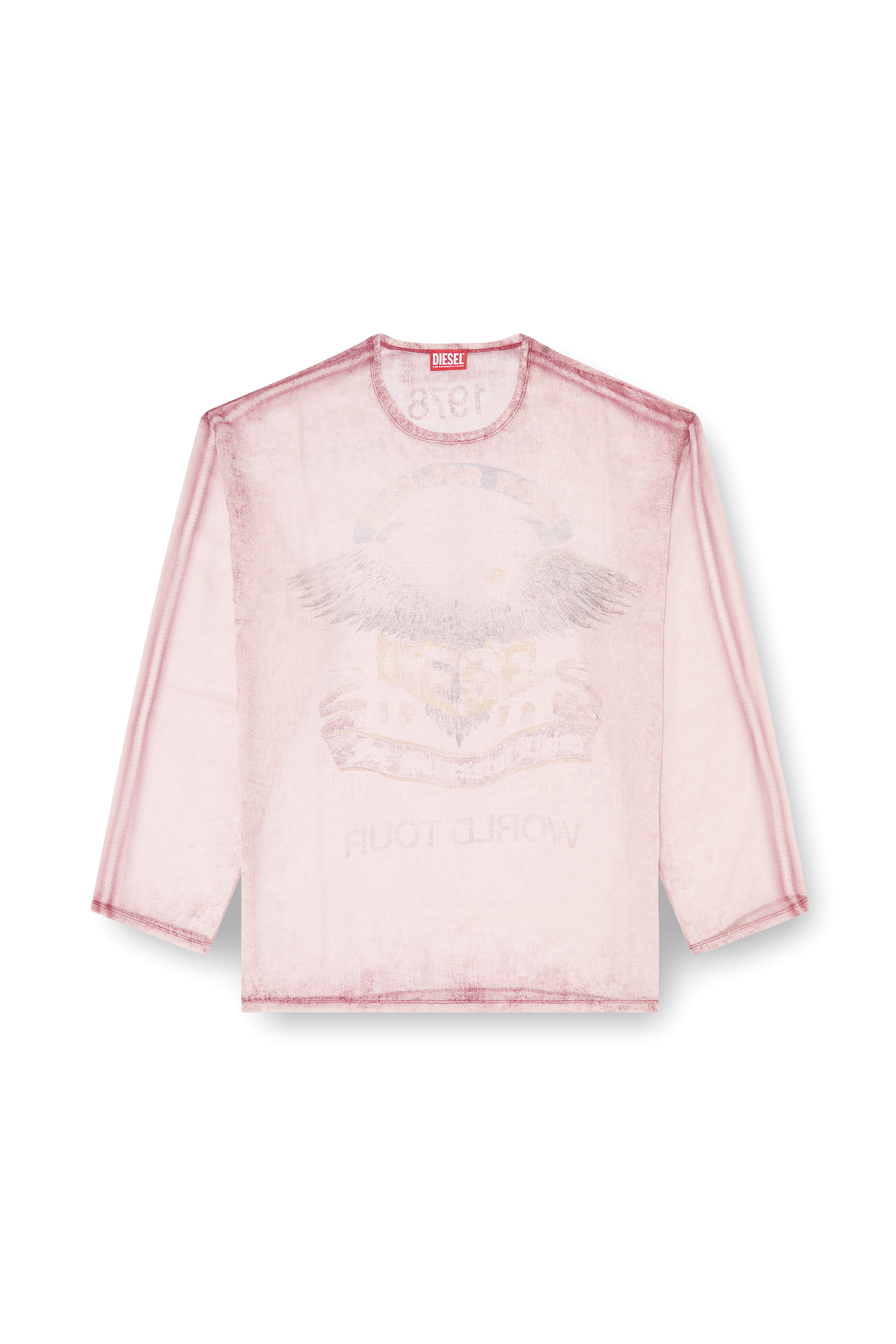 Diesel - T-DOUBLEX-LS, Top in chiffon trasparente con grafiche da concerto Uomo in Rosso - 4
