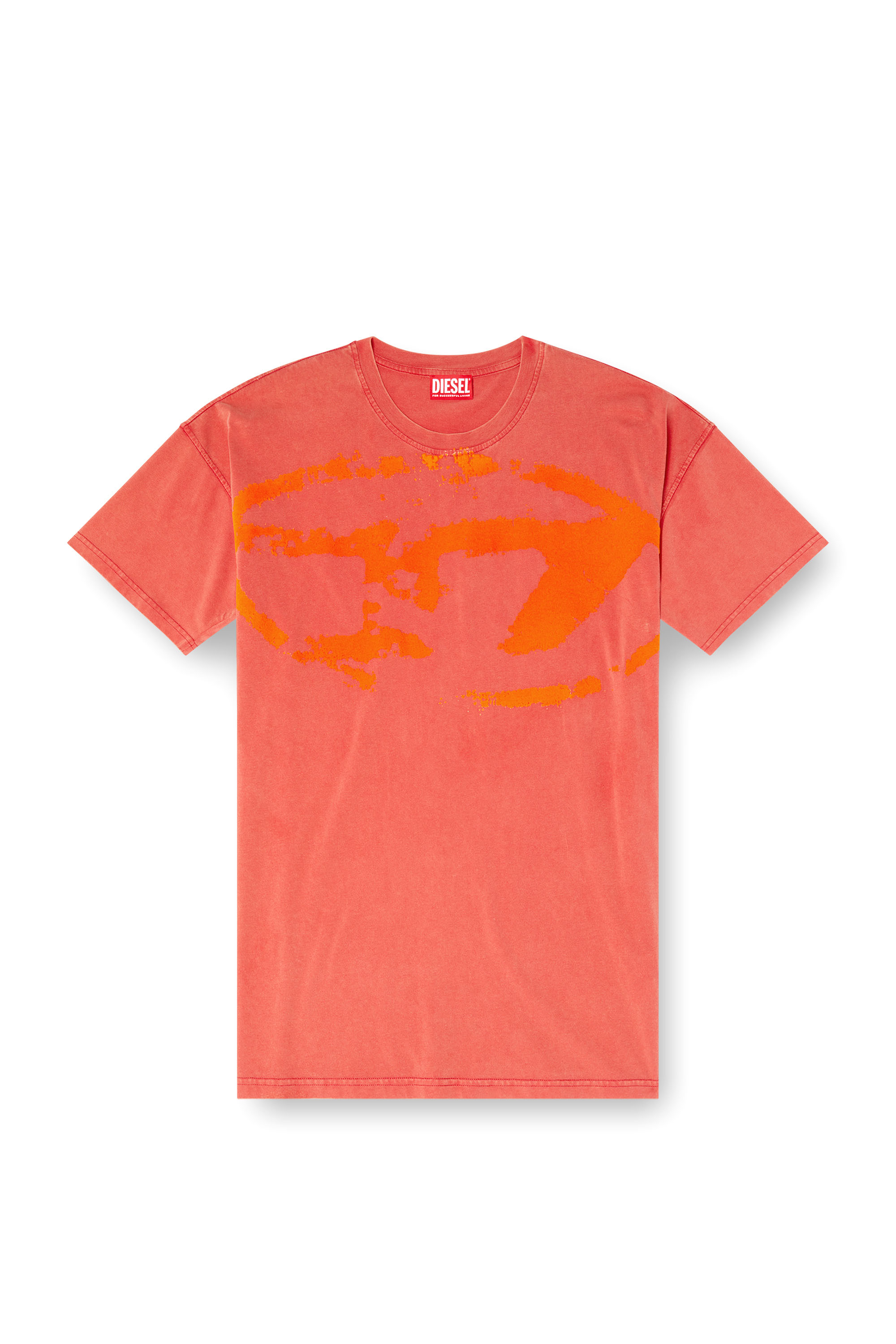 Diesel - T-BOXT-R21, T-shirt acid-wash con logo Oval D floccato Uomo in Rosso - 3