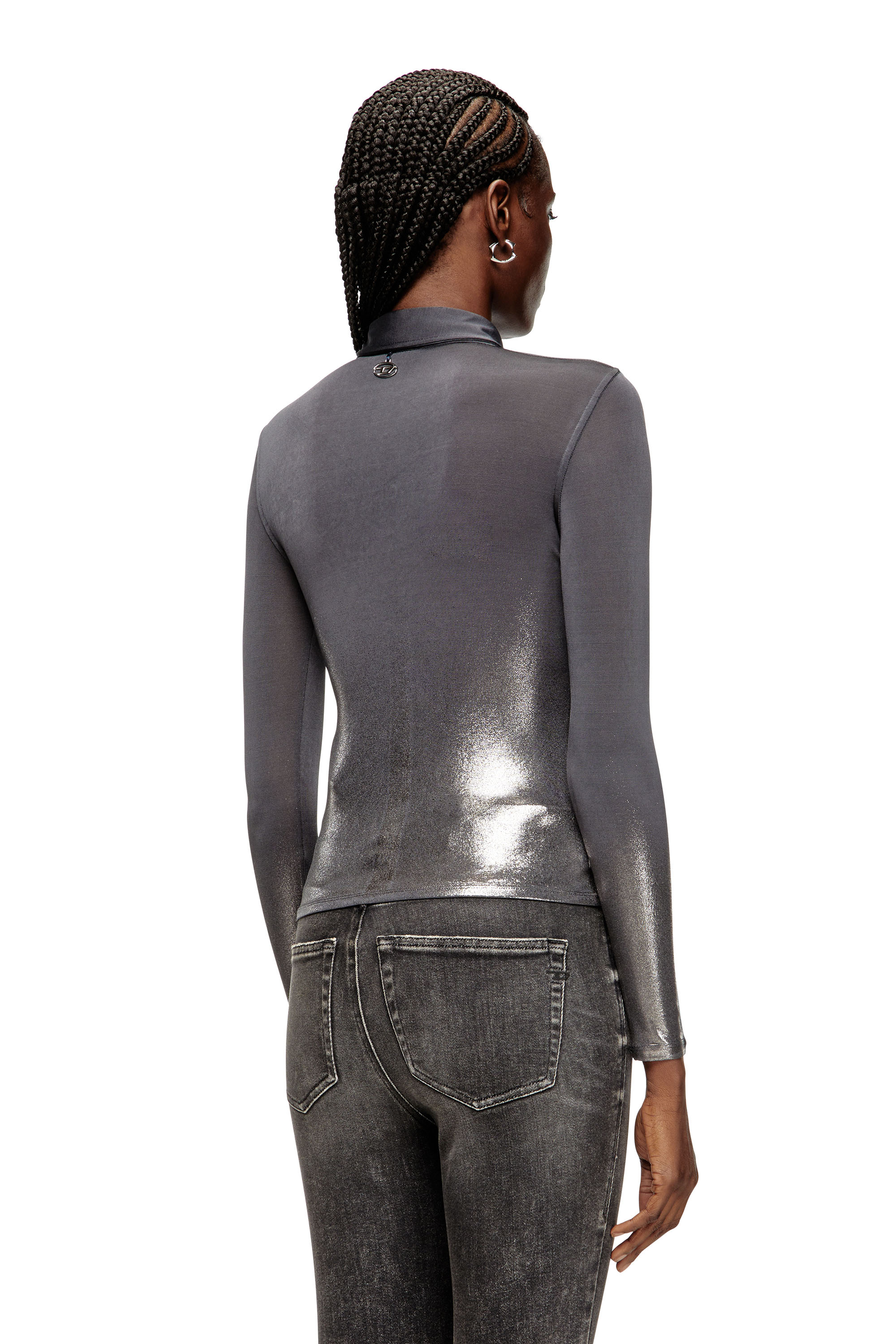 Diesel - C-POL, Camicia in acetato con bottoni Donna in Grigio - 4