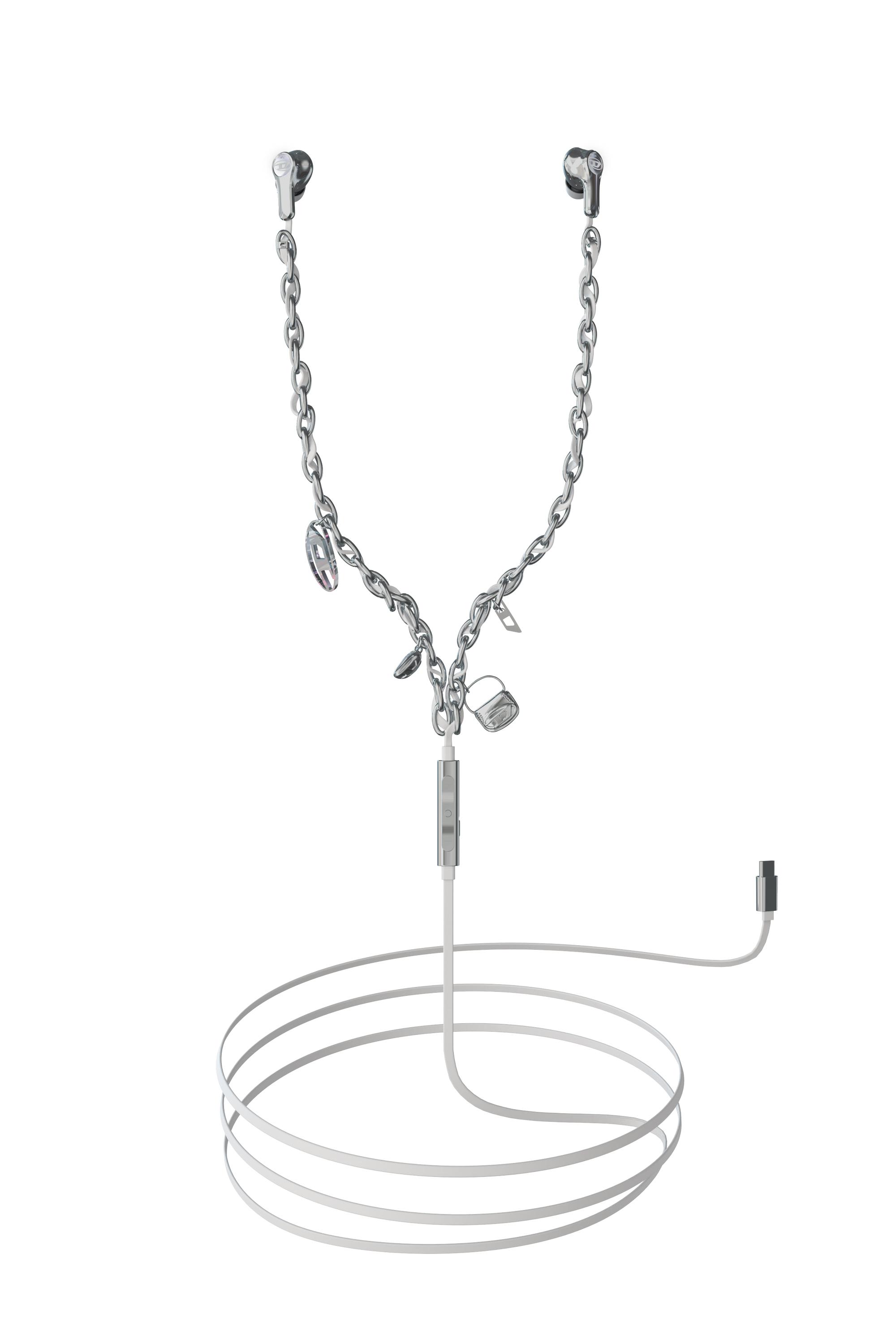 Diesel - 60458  WIRED EARBUDS WIRED EARBUDS, Auricolari con filo e charms argento Unisex in Argento - 1