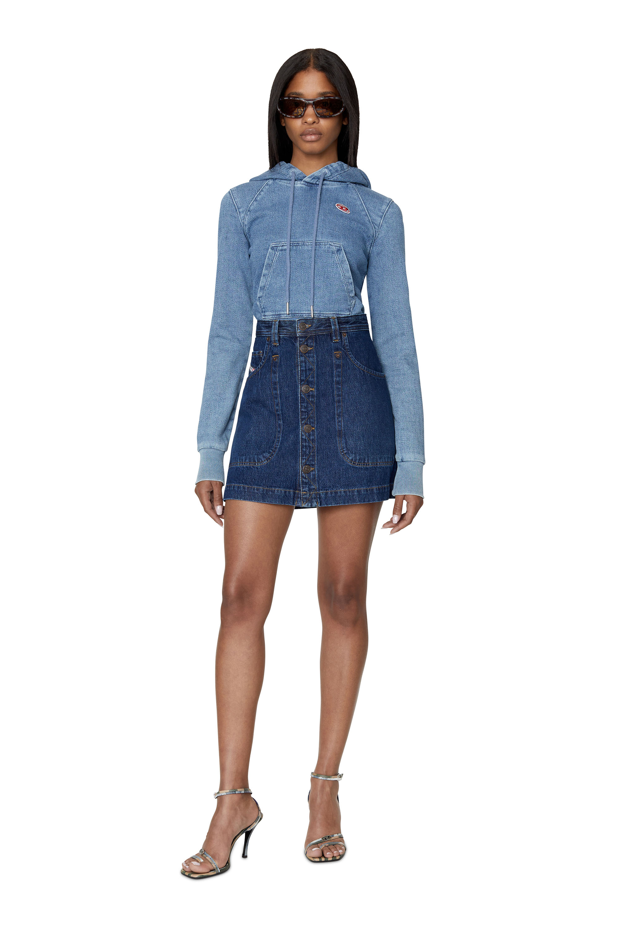 Diesel - DE-ALBUS A-LINE SKIRT, Minigonna svasata in denim Donna in Blu - 1