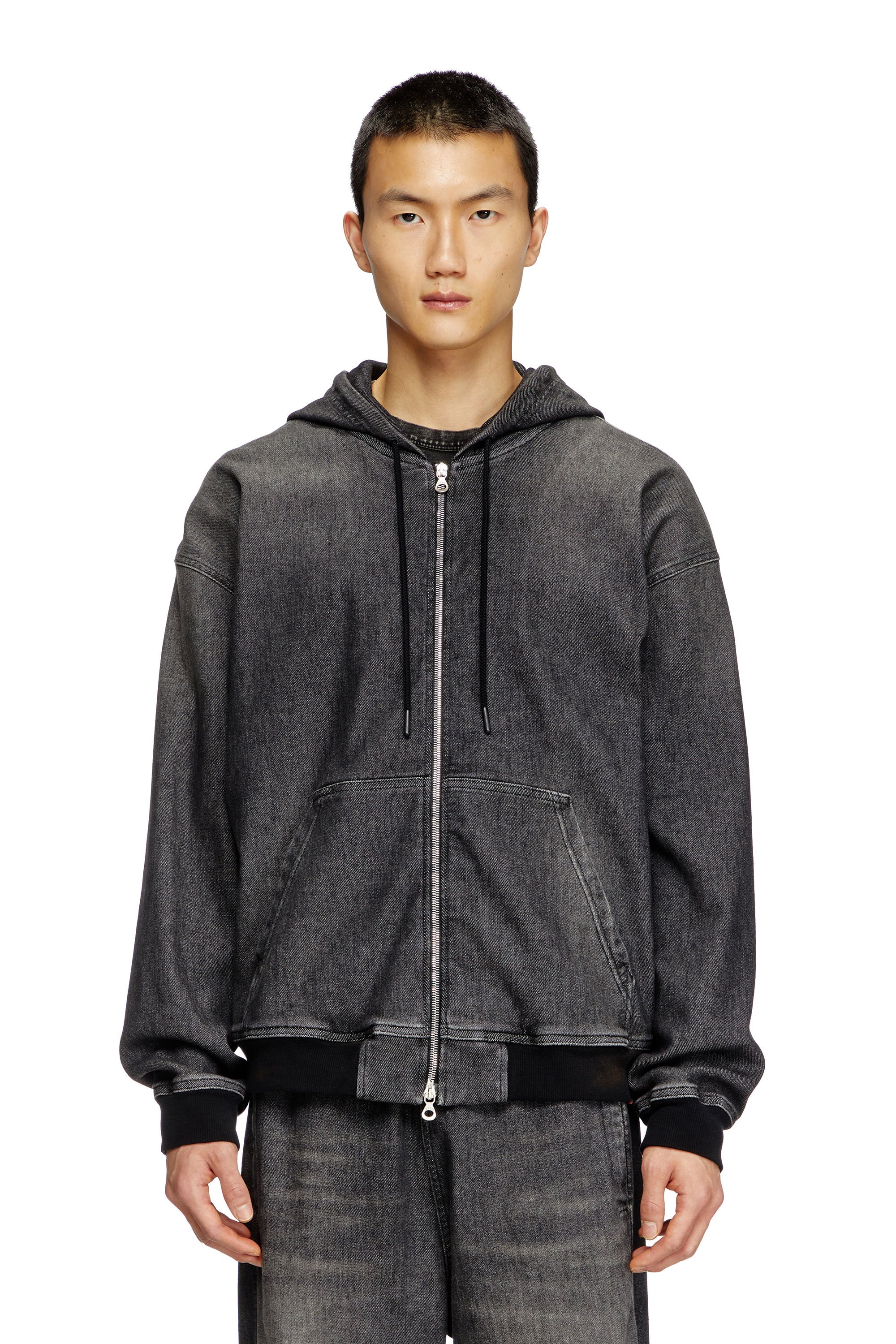 Diesel - D-GIRI-S TRACK, Hoodie con zip in Track Denim dirty Unisex in Nero - 2