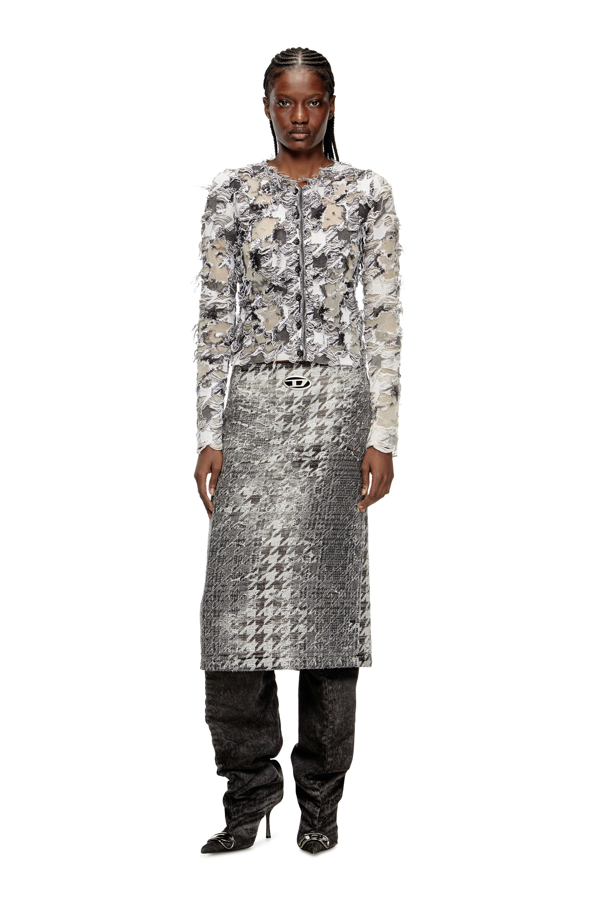 Diesel - DE- RATHIAN-FSH, Gonna midi in denim jacquard motivo Prince of Wales Donna in Multicolor - 2