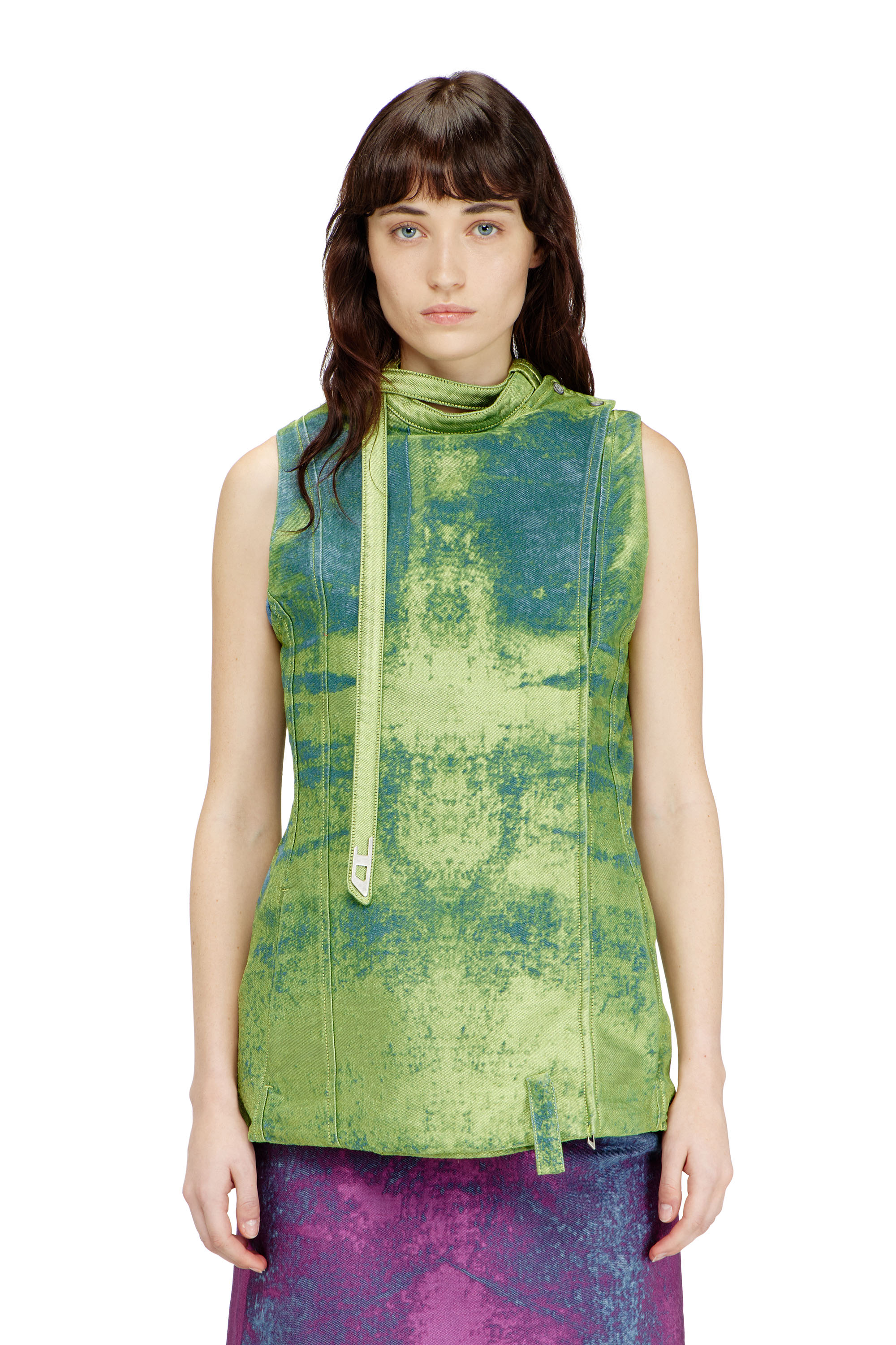 Diesel - DE-VANTOS-FSI, Gilet con cintura in satin denim colorato Donna in Verde - 1