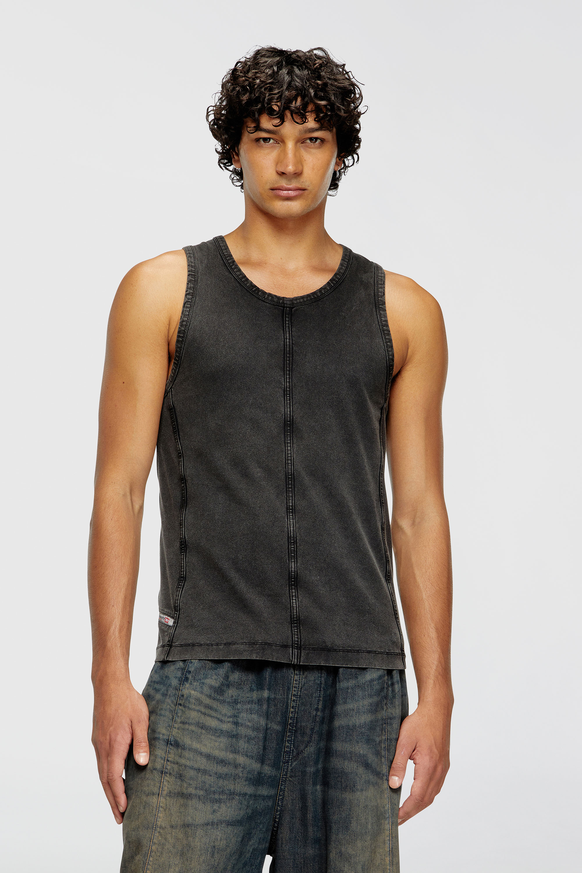 Diesel - T-MELY-SL, Canotta in jersey effetto denim Uomo in Nero - 1
