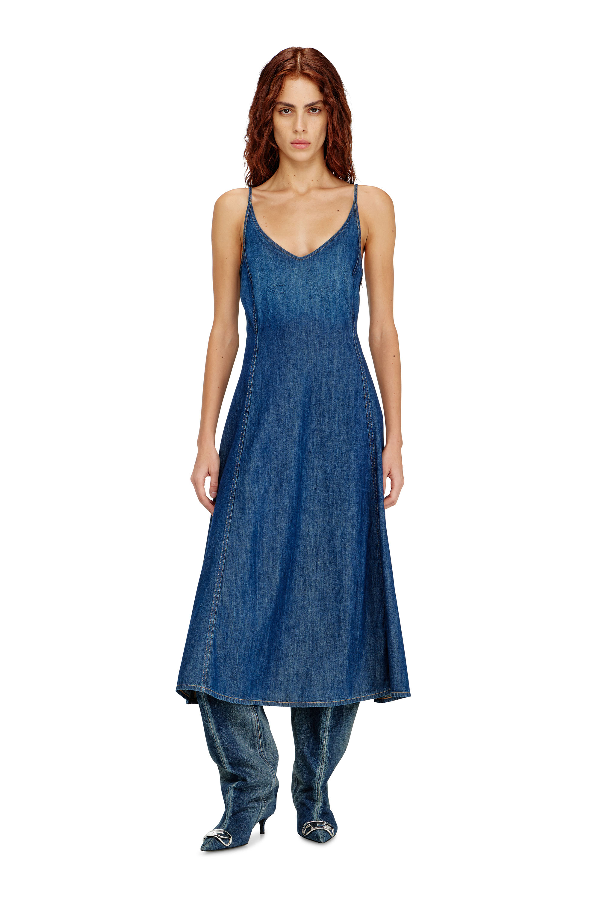 Diesel - DE-BELD-D, Abito midi in denim pulito Donna in Blu - 3