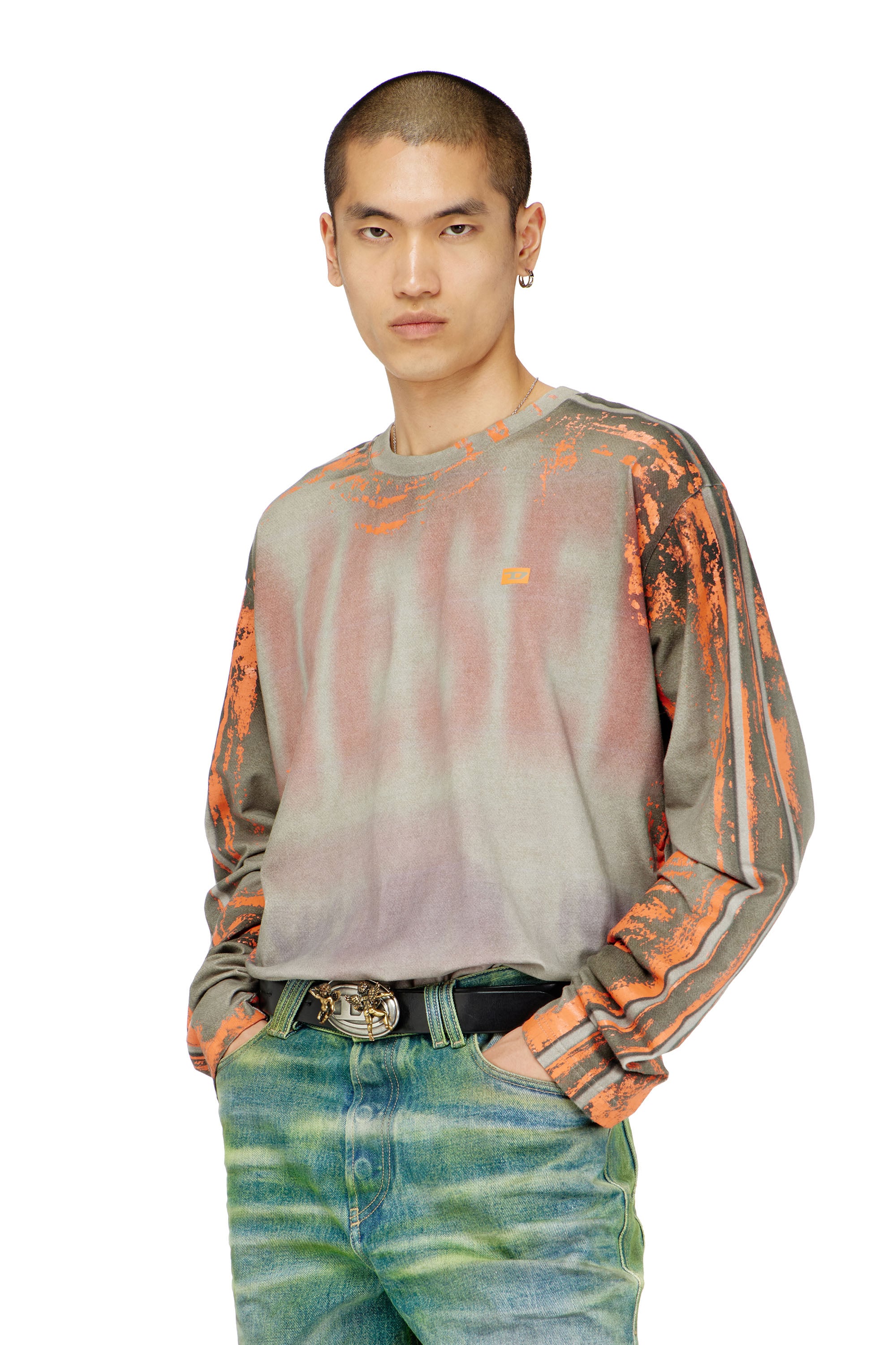 Diesel - T-FILMY, T-shirt a manica lunga in jersey effetto screpolato Uomo in Multicolor - 1