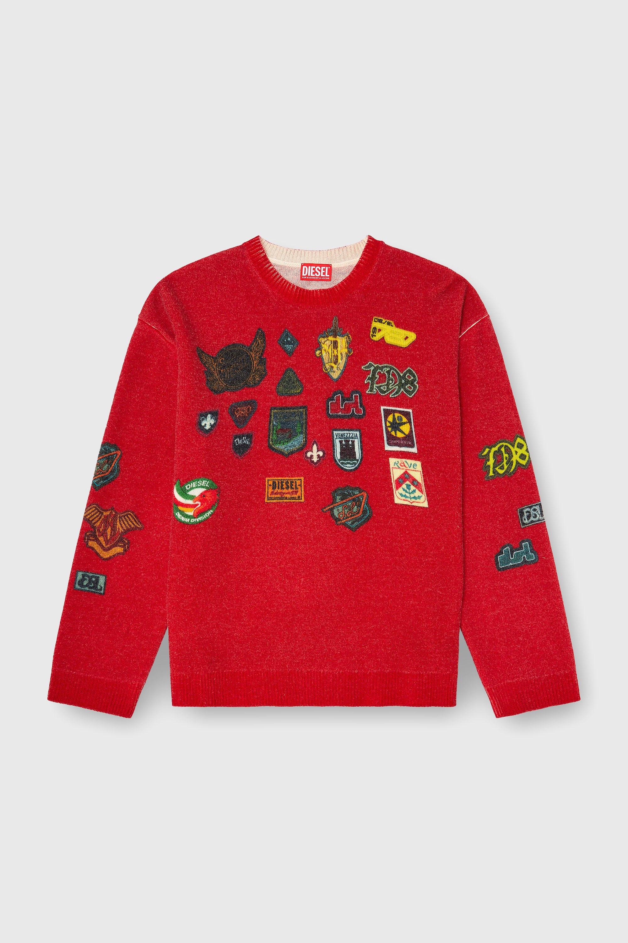 Diesel - K-PATCY, Maglione in lana con patch stampati Uomo in Rosso - 2