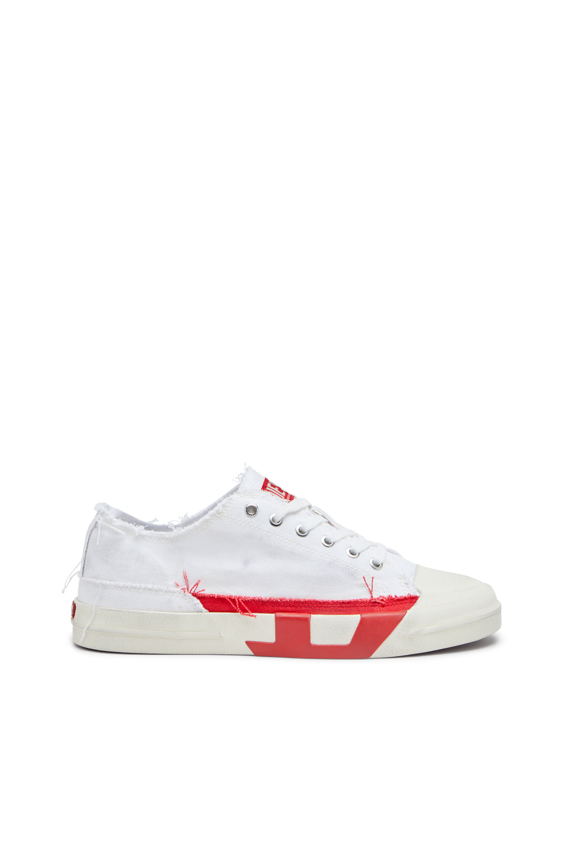 Diesel - S-D-VERSE LOW, Man's S-D-Verse-Dirty-effect canvas sneakers in White/Red - 1