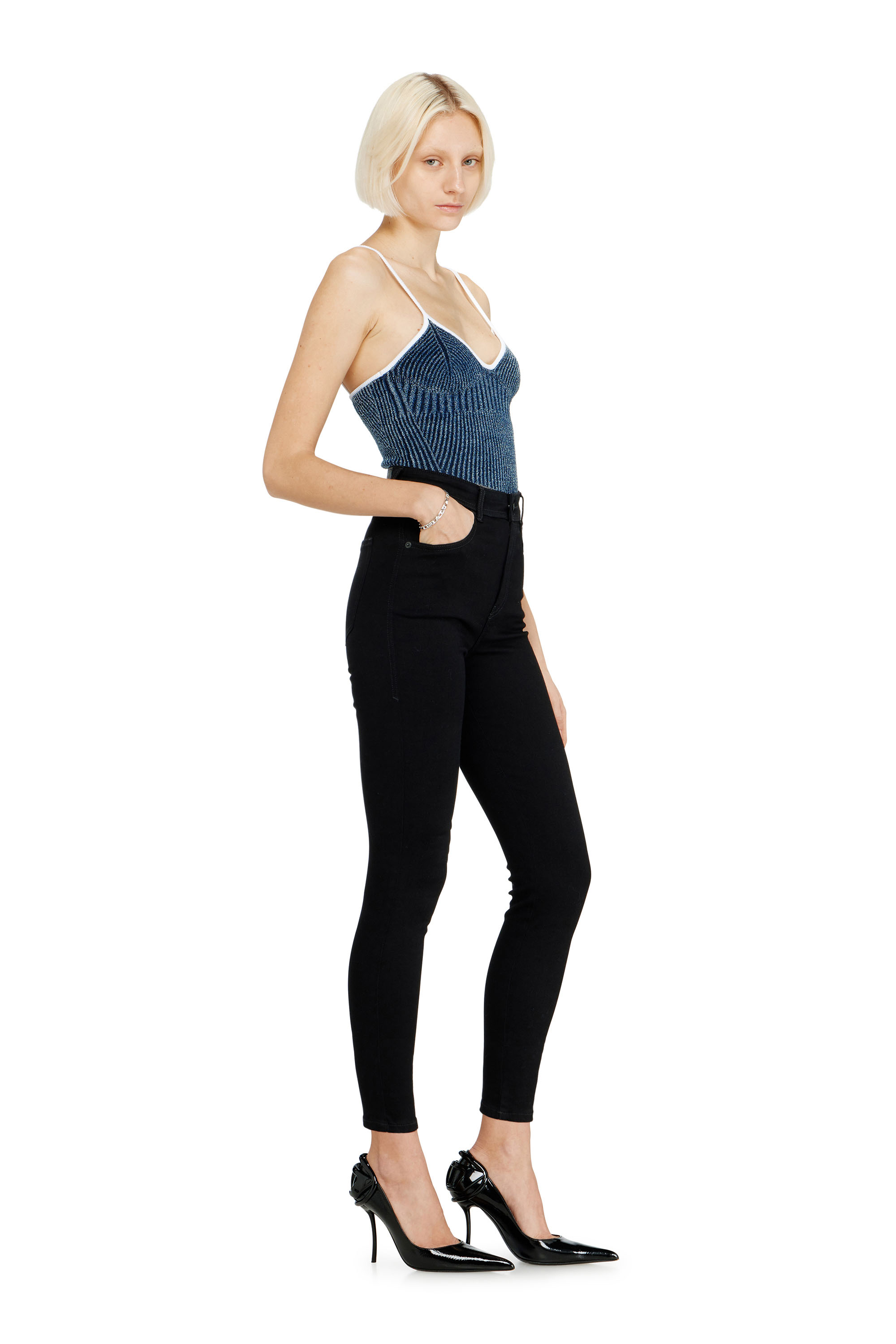 Diesel - Skinny Jeans 1984 Slandy-High 069EF Donna, Nero/Grigio scuro - Image 2