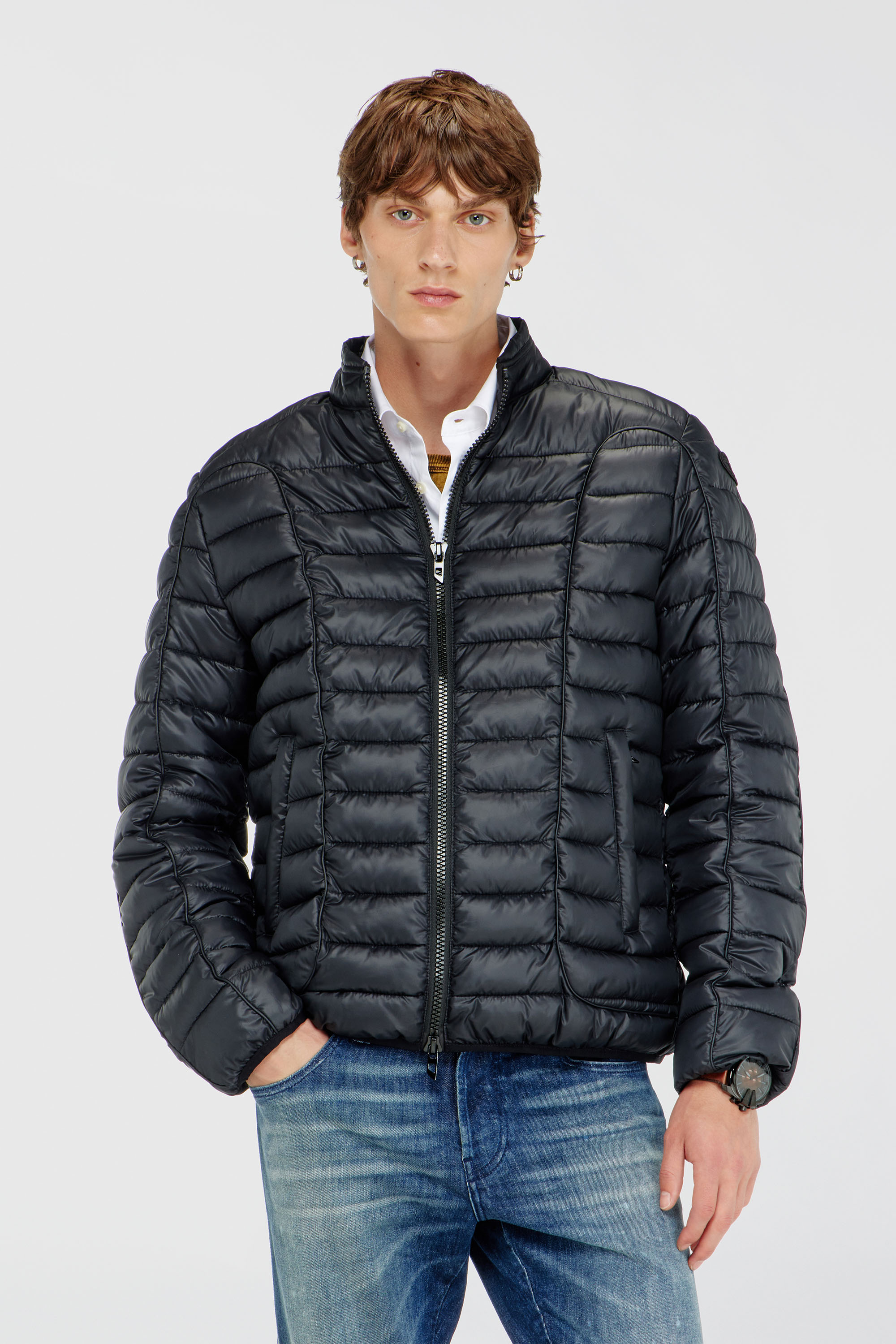 Diesel - W-PILOT-WRD, Man's Biker-style puffer jacket with tonal piping in Black - 1