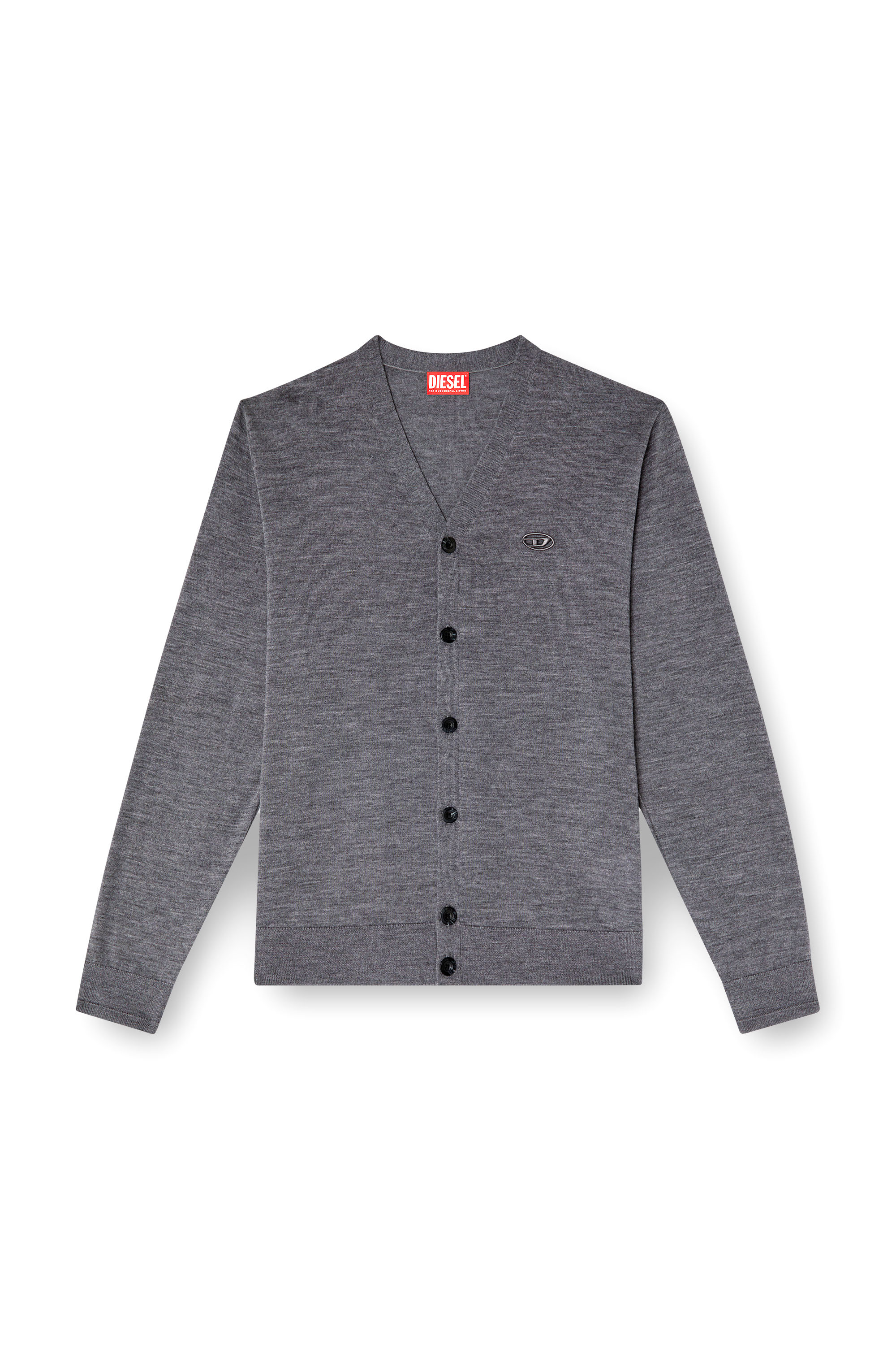 Diesel - K-VOLTO, Cardigan in lana con logo cut-out Uomo in Grigio - 6