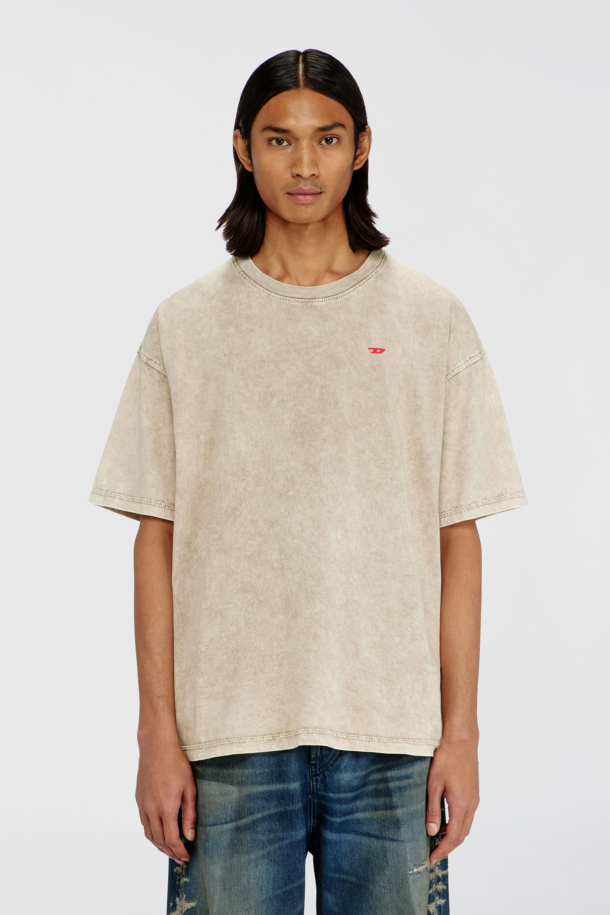 Diesel - T-BOXT-AA14, T-shirt in cotone con effetto lavorato Uomo in Beige - 1