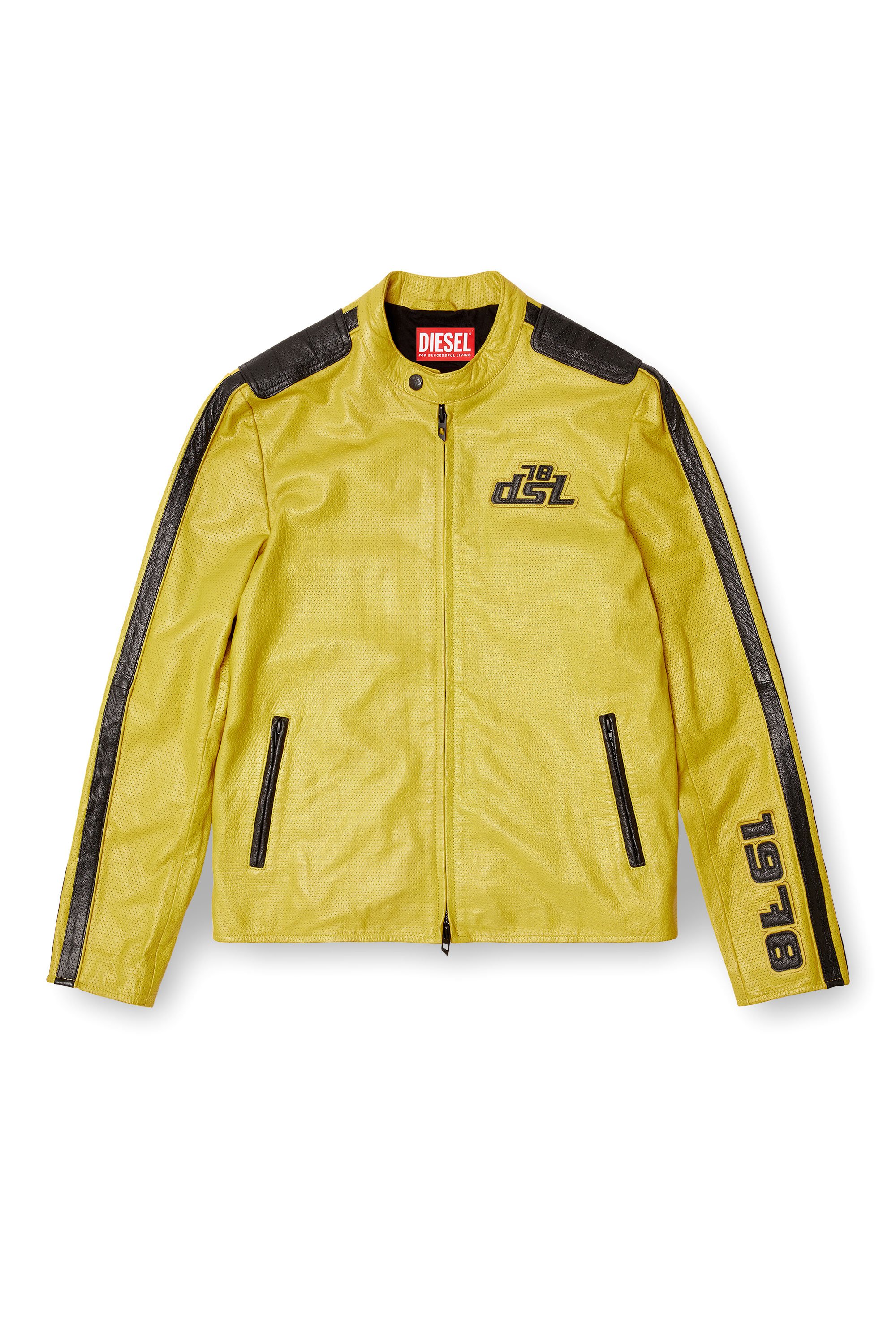 Diesel - L-POP, Giacca biker in pelle traforata Unisex in Giallo - 4