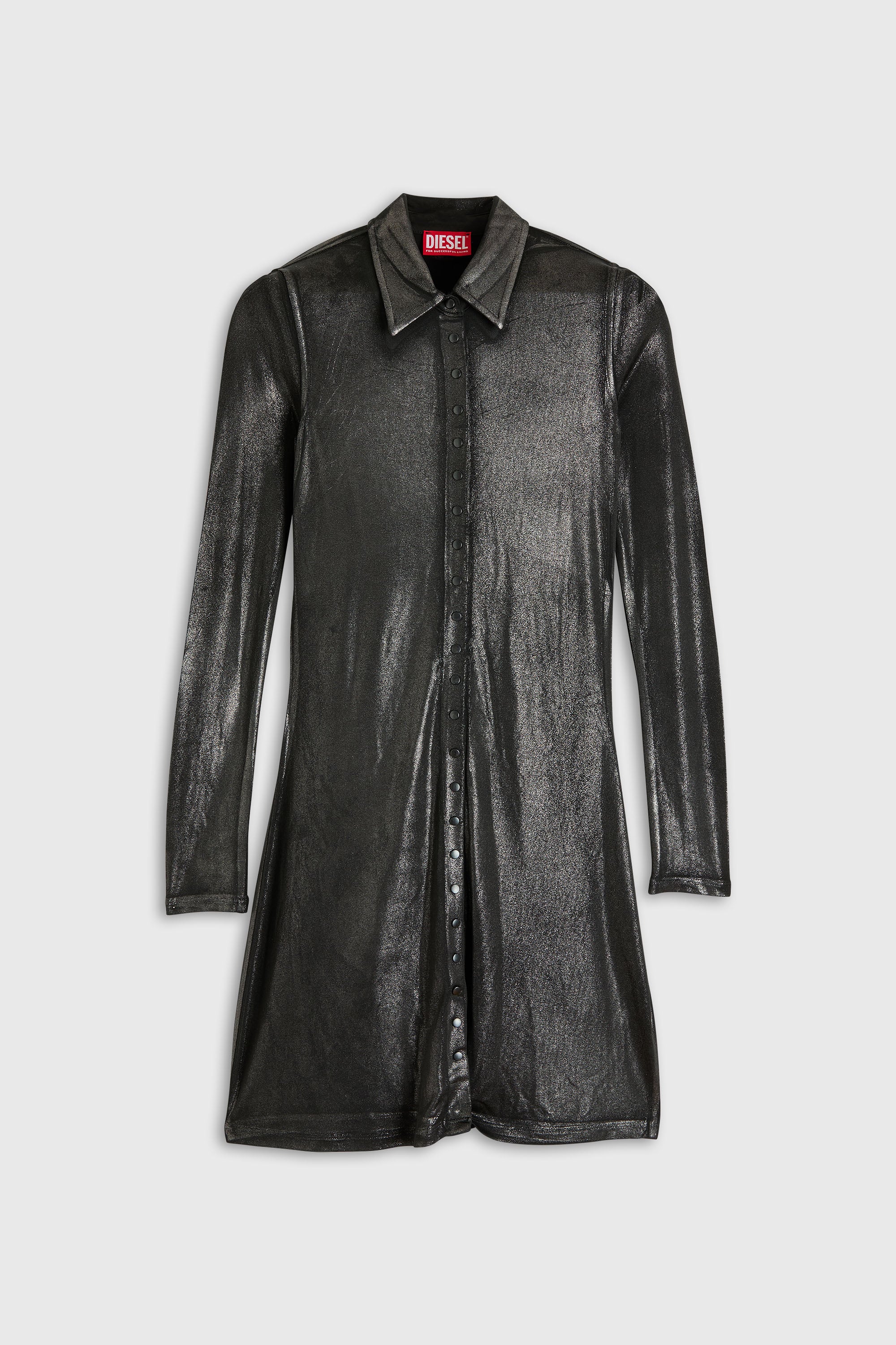 Diesel - D-POL-B1, Abito chemisier corto con effetto metallizzato Donna in Nero - 2