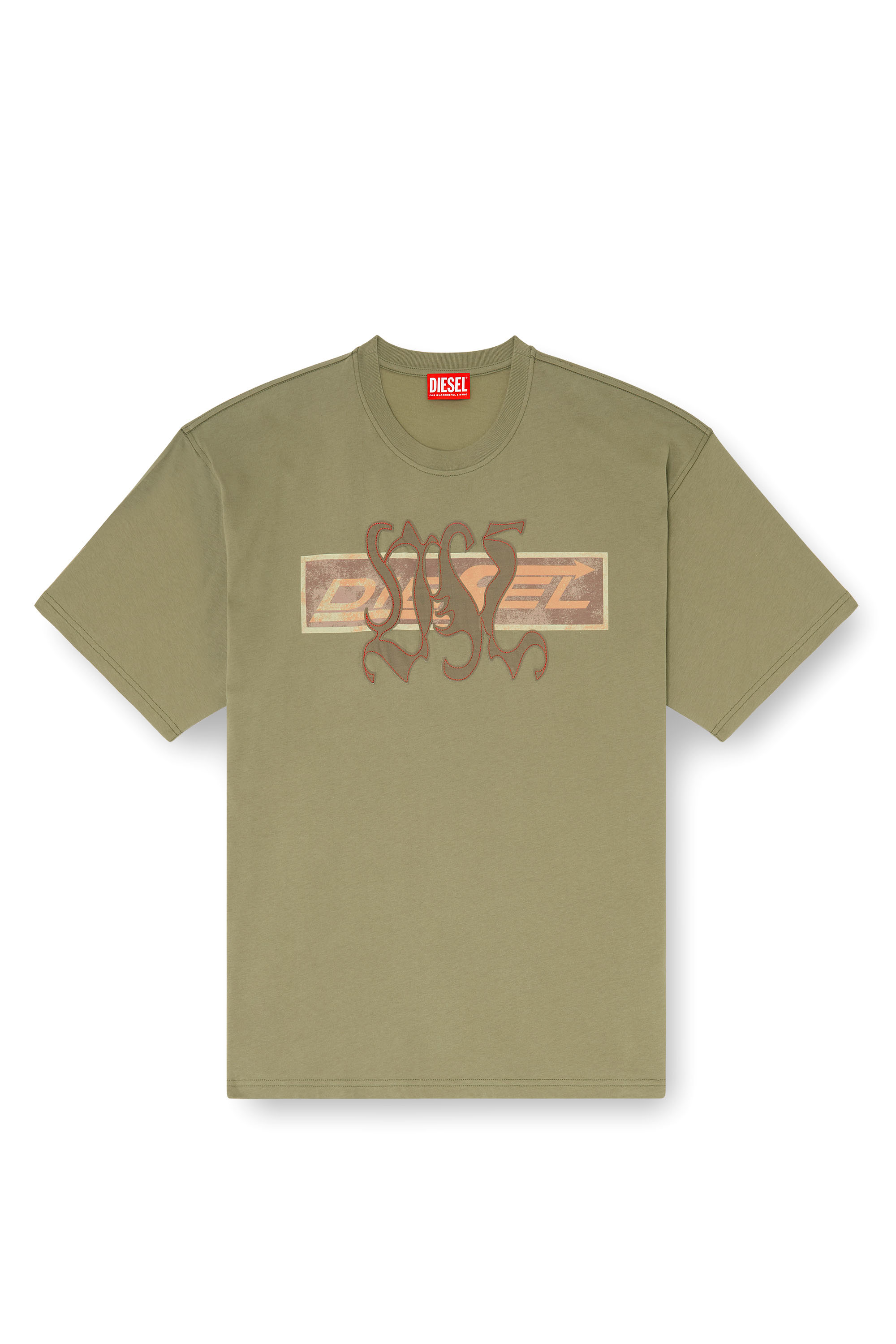 Diesel - T-BOXT-AA17, T-shirt con stampa grafica e patch Uomo in Verde - 3