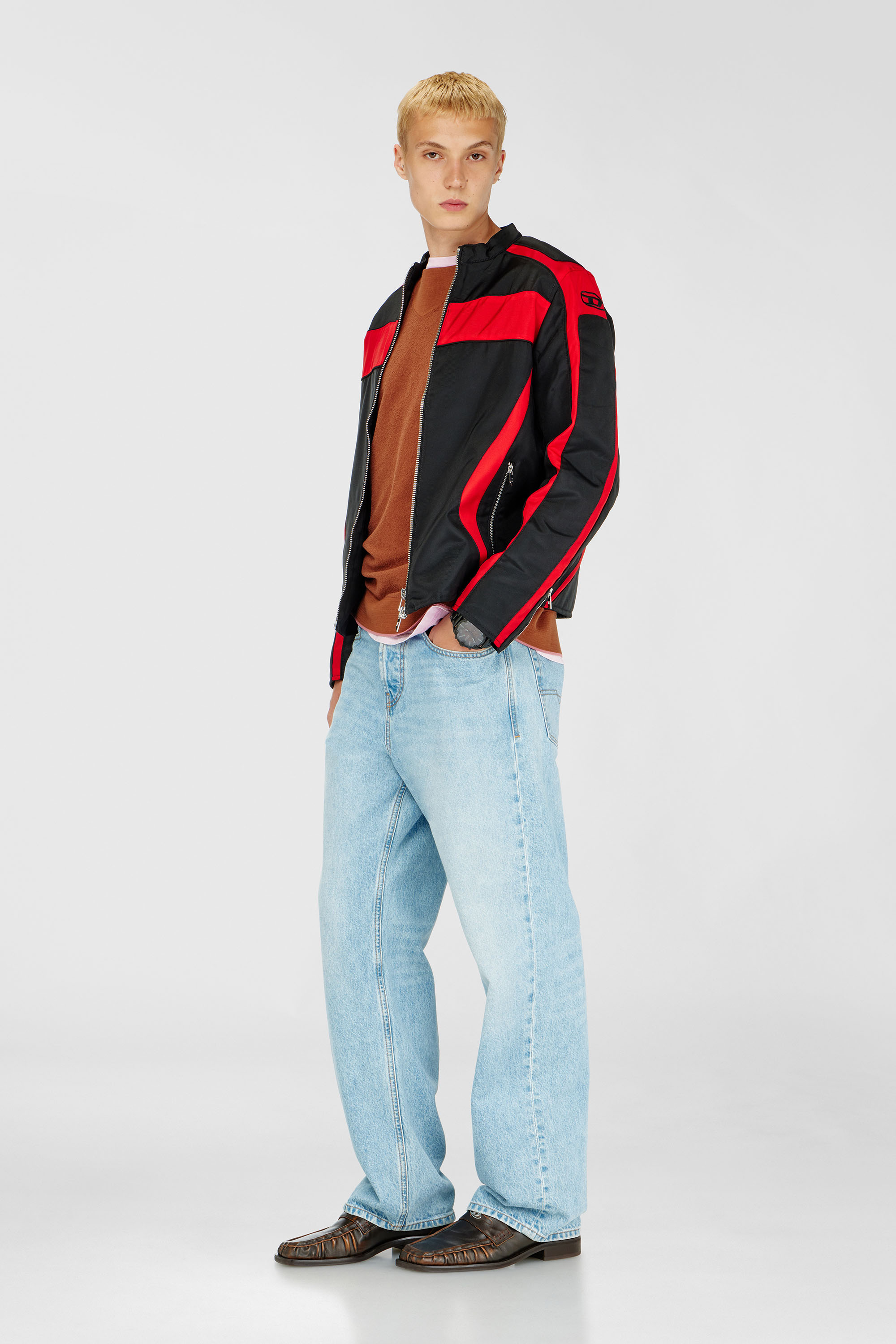 Biker jacket in colour-block canvas