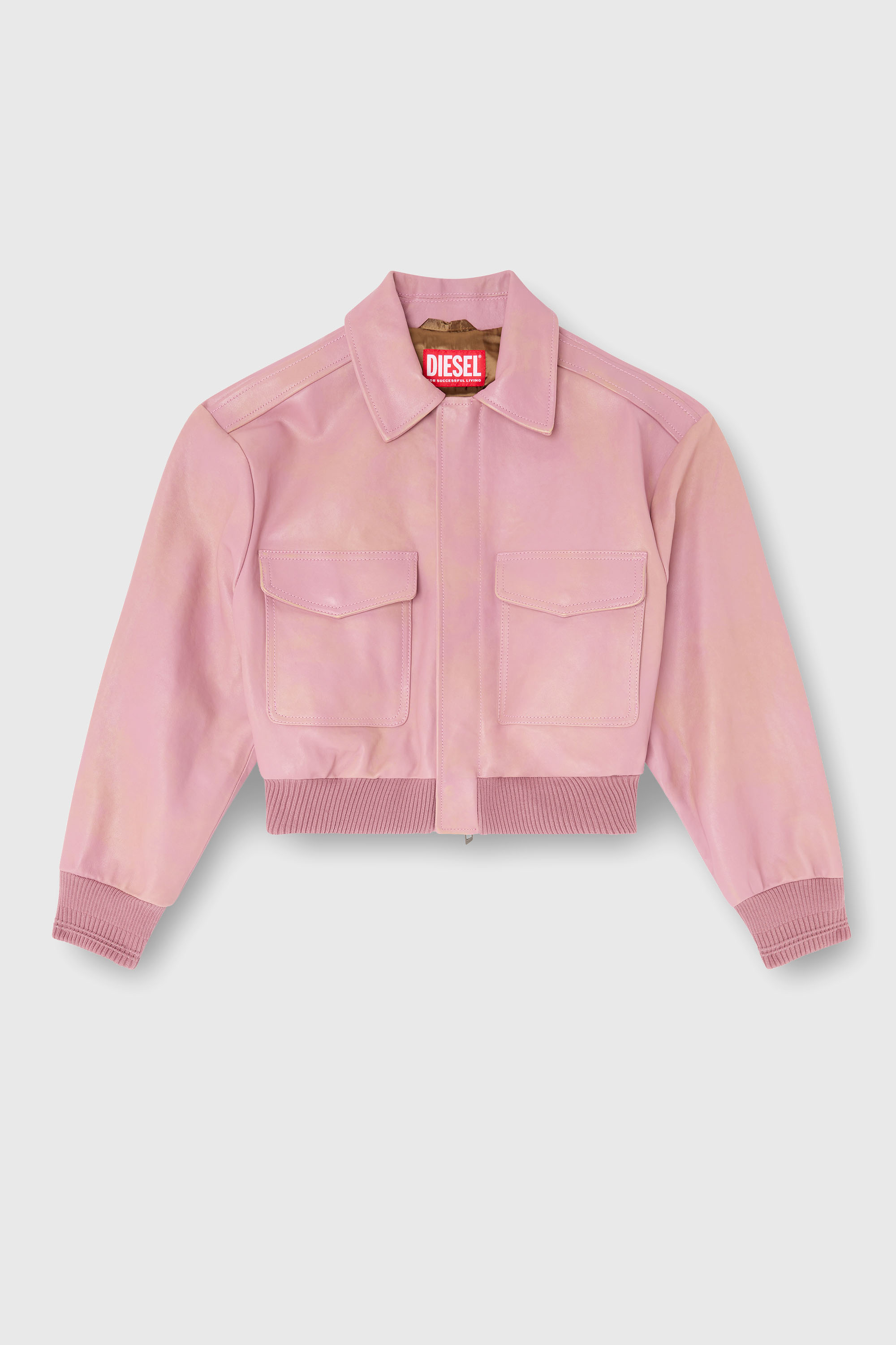 Diesel - L-AVIA, Giacca aviator in pelle lavorata Donna in Rosa - 2