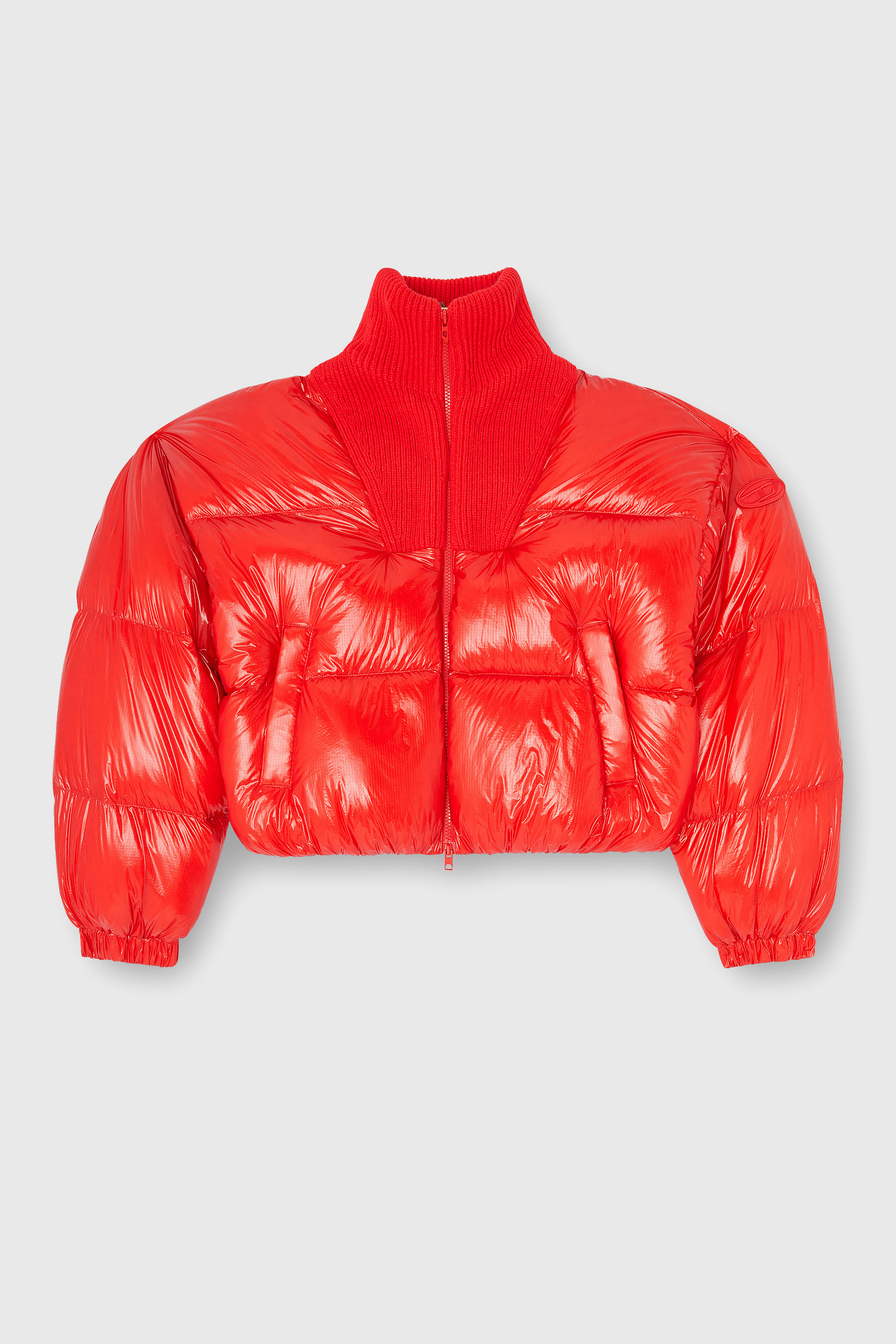 Diesel - W-ARRIOR, Piumino down in ripstop con collo a maglia Donna in Rosso - 2