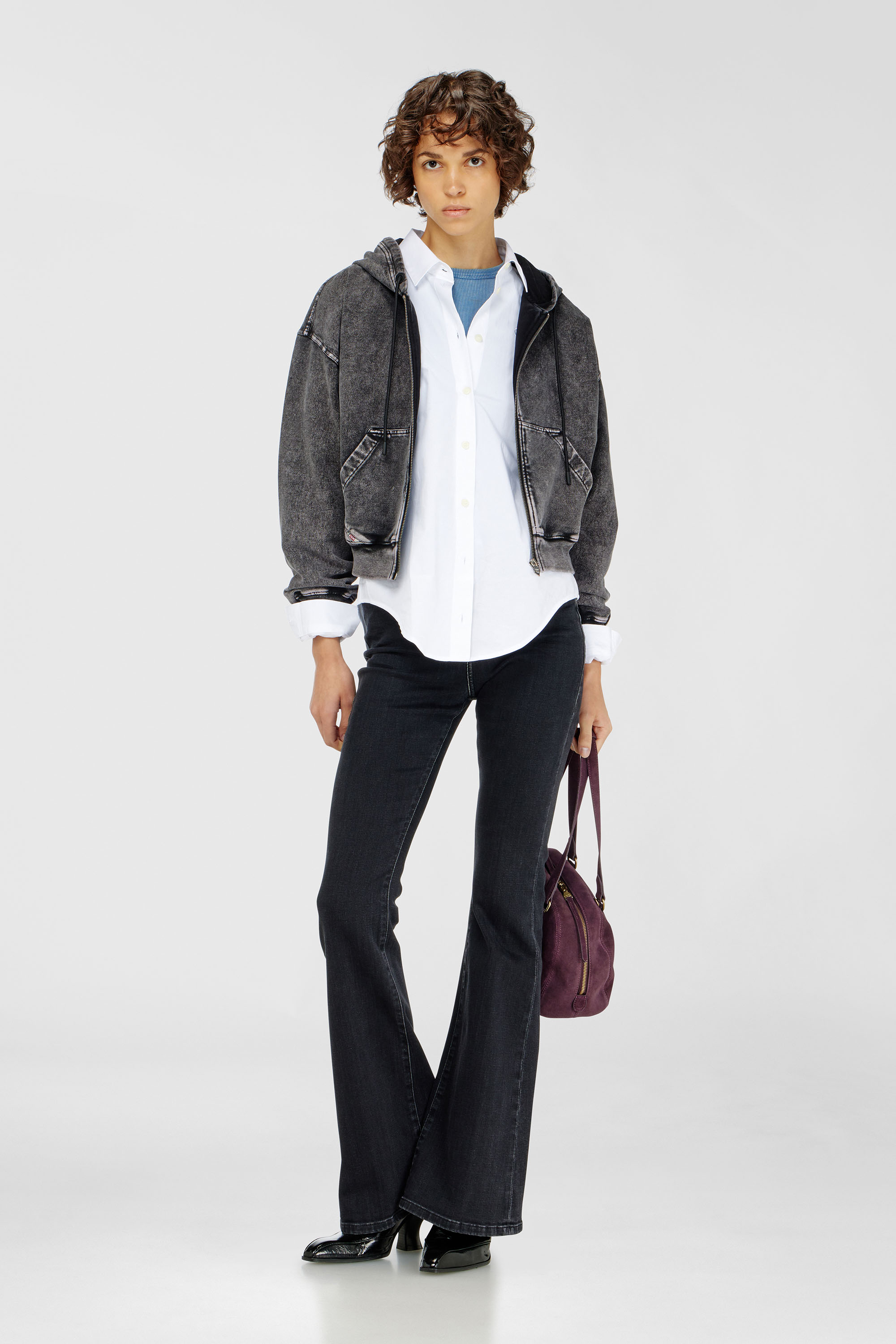 Diesel - F-ELYCY-AA2, Felpa con cappuccio effetto denim Donna in Grigio - 1