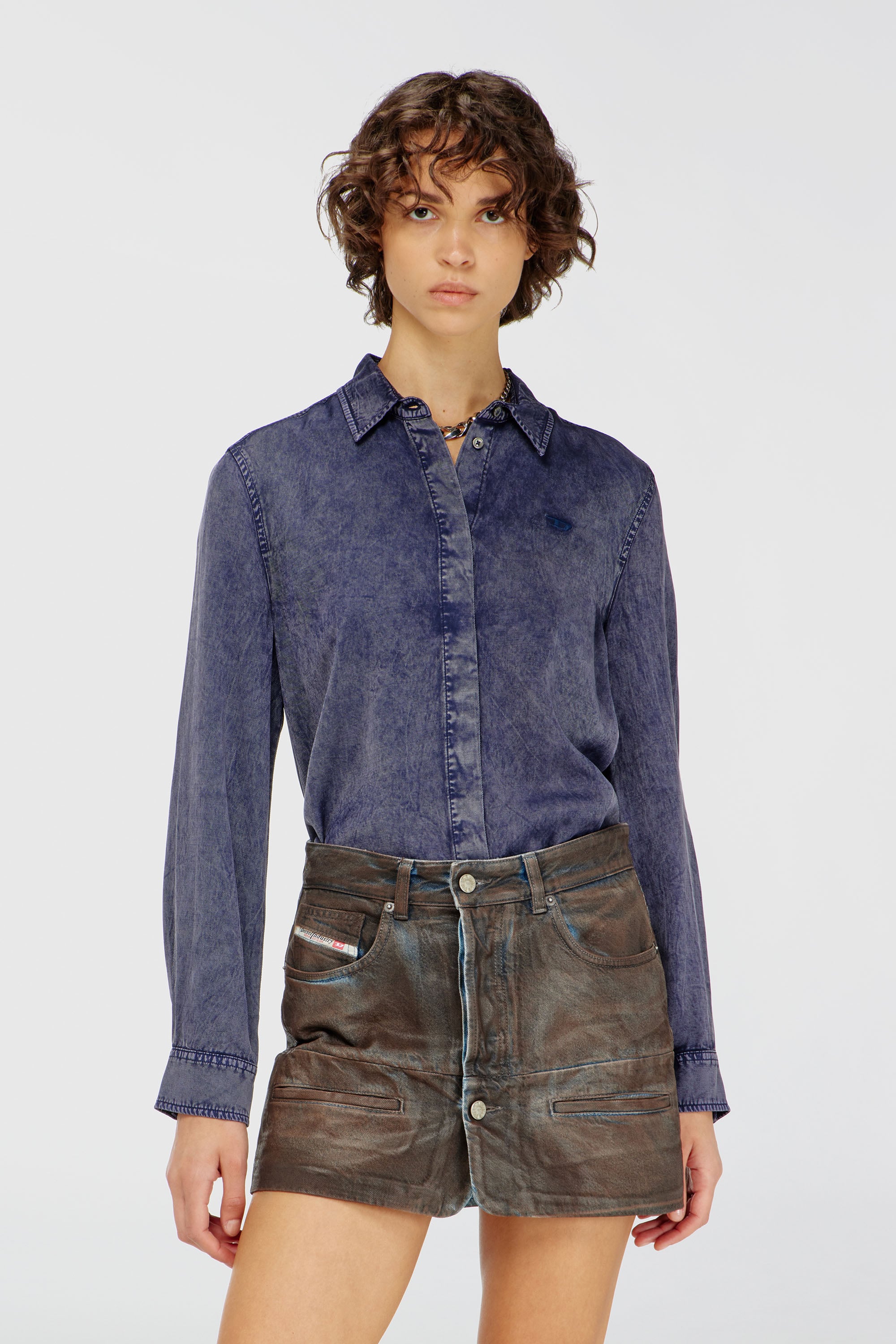 Diesel - C-RONORY-B2, Camicia fluida in viscosa effetto denim Donna in Blu - 1