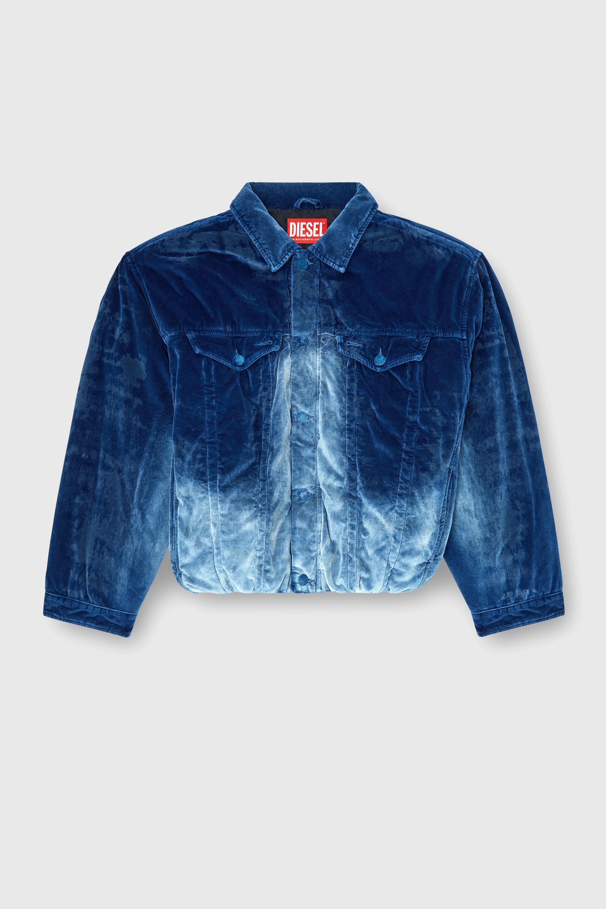 Diesel - D-MORVI-FSJ, Giacca trucker elasticizzata in velluto denim Uomo in Blu - 2