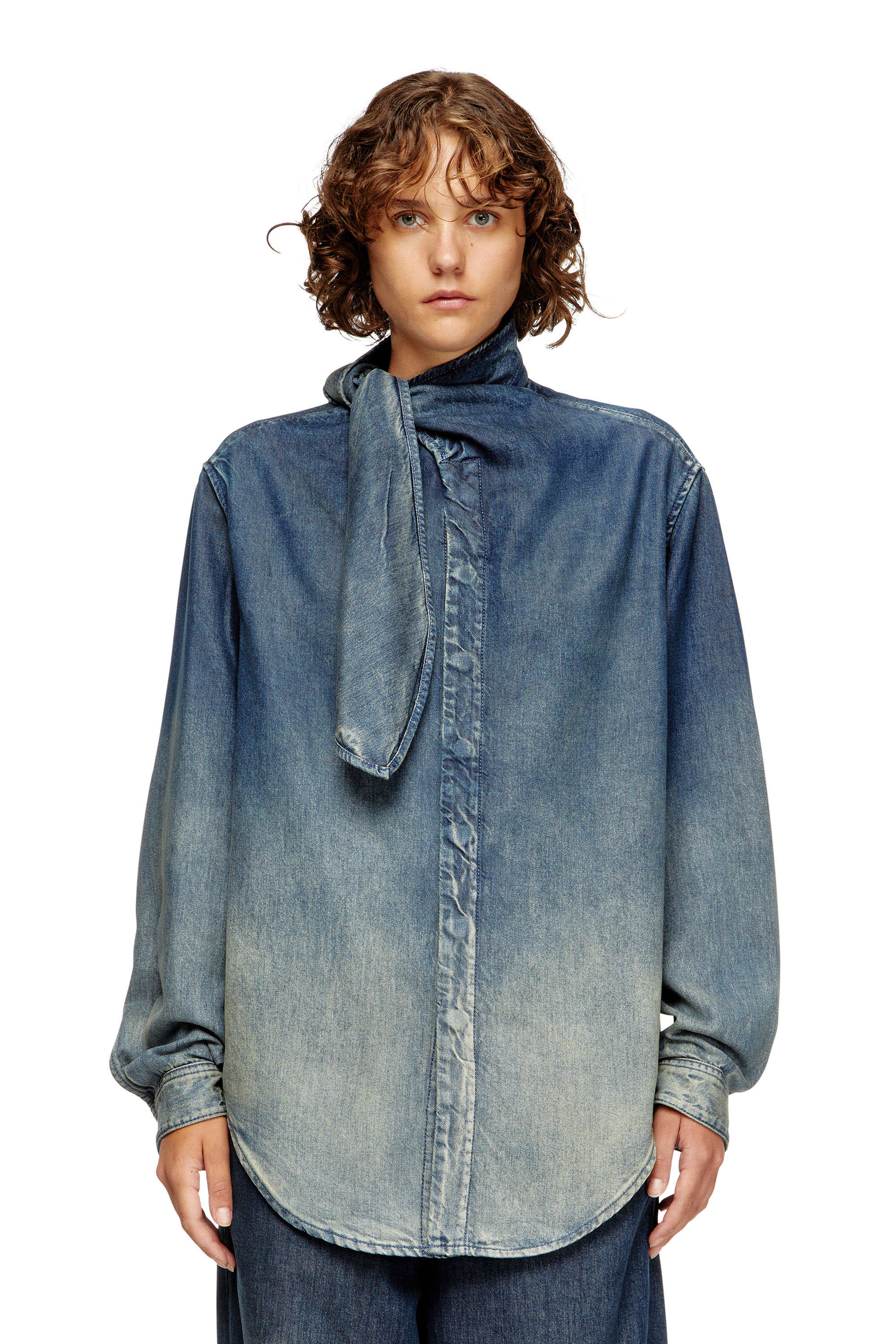 Diesel - DE-NANCY-S, Blusa in denim fluido sfumato Donna in Blu - 3