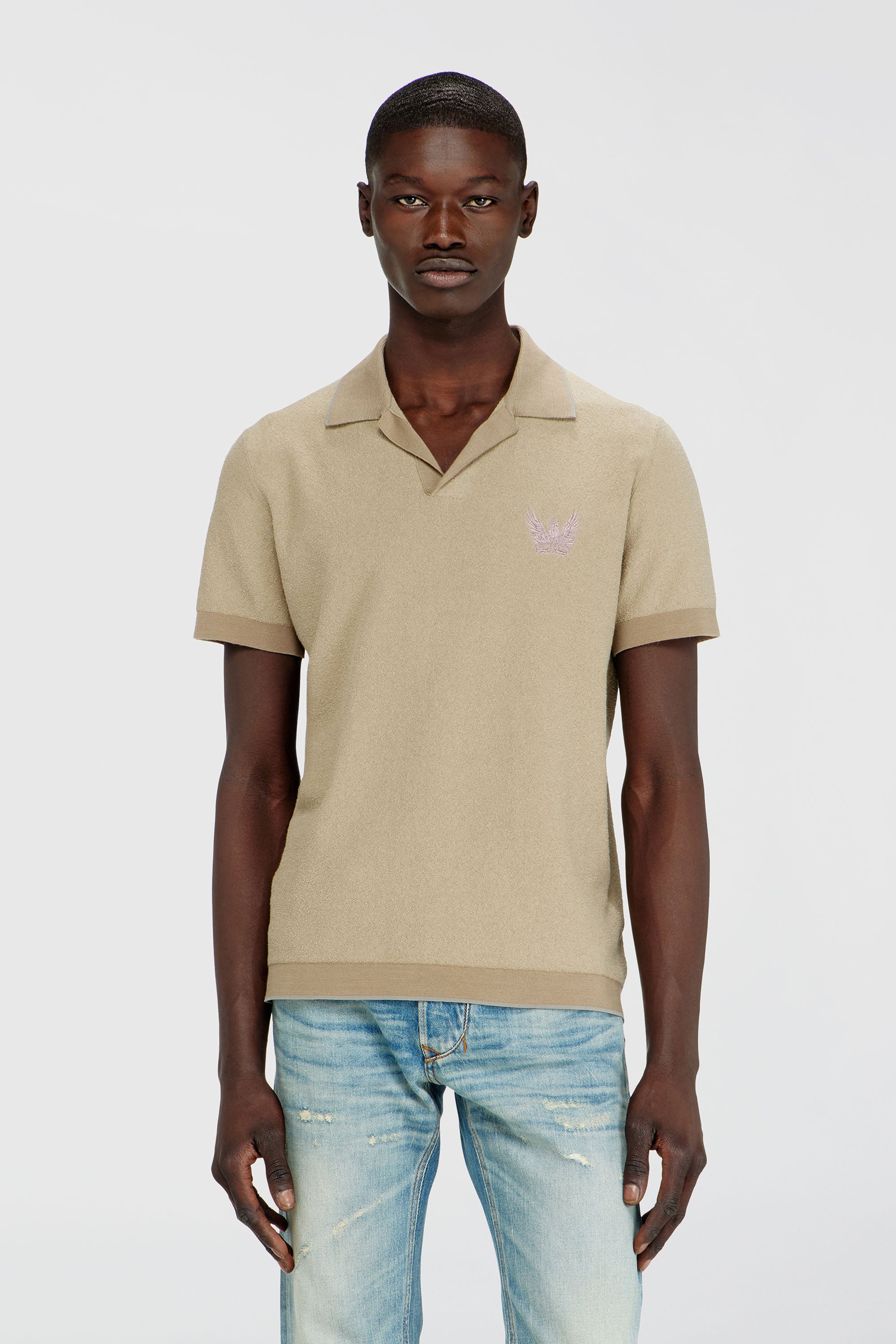 Diesel - K-RAILES, Polo in maglia boucl&eacute; con logo Phoenix Uomo in Beige - 1