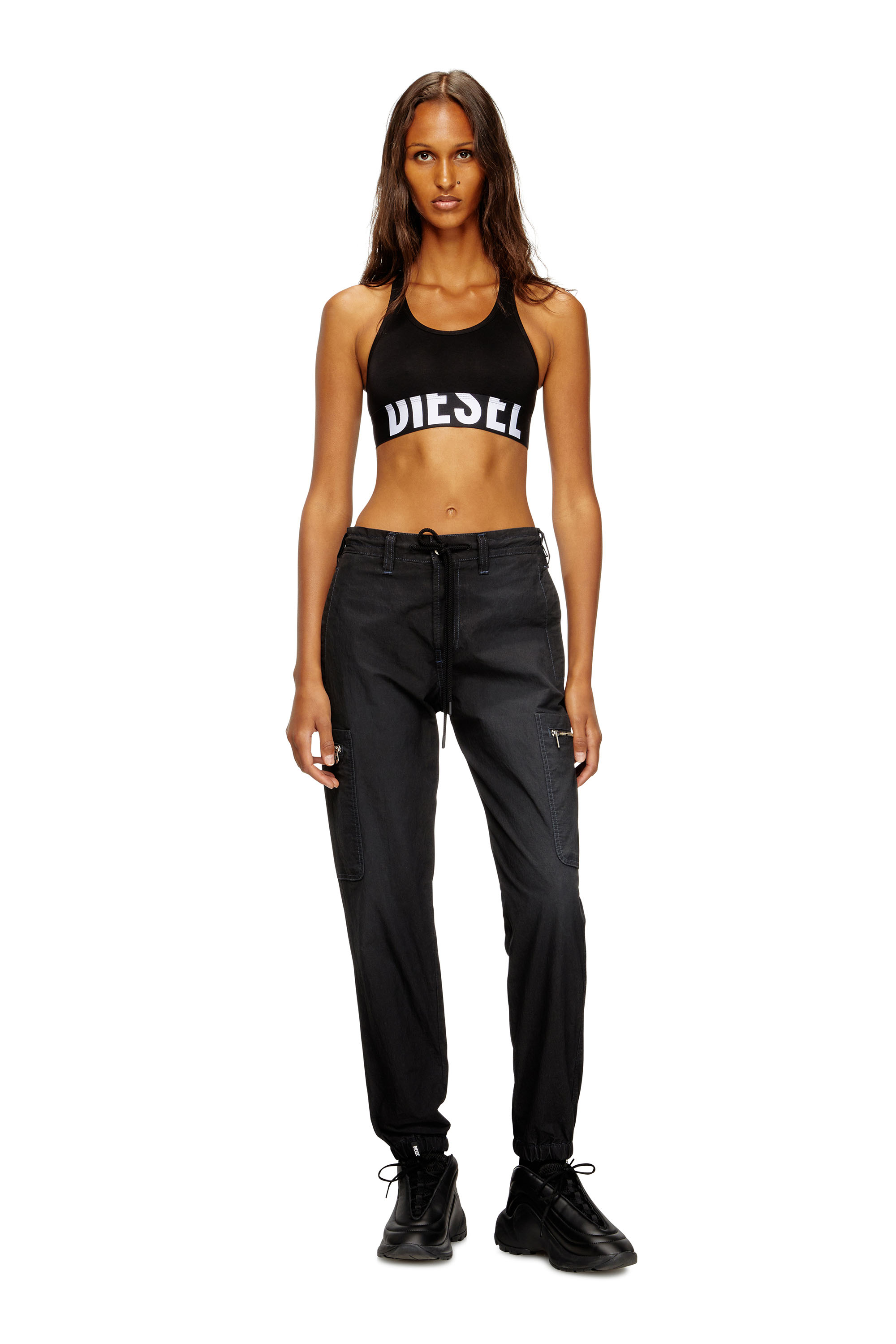 Diesel - UFSB-COTTON-RACE-BRALETTE-XL, Reggiseno sportivo con logo tagliato Donna in Nero - 4