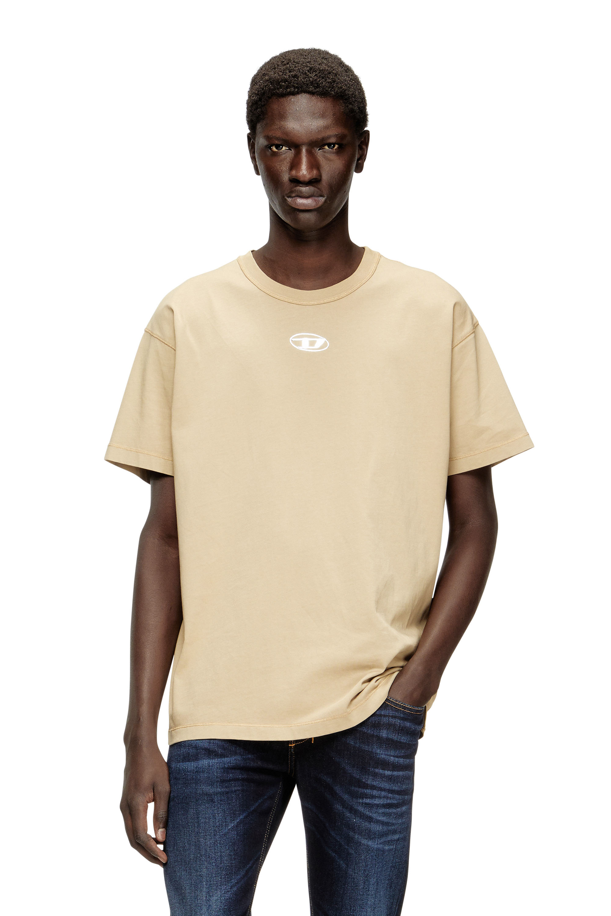 Diesel - T-NORM-IOD, Light cotton T-shirt with metallic Oval D logo Uomo in Beige - 1