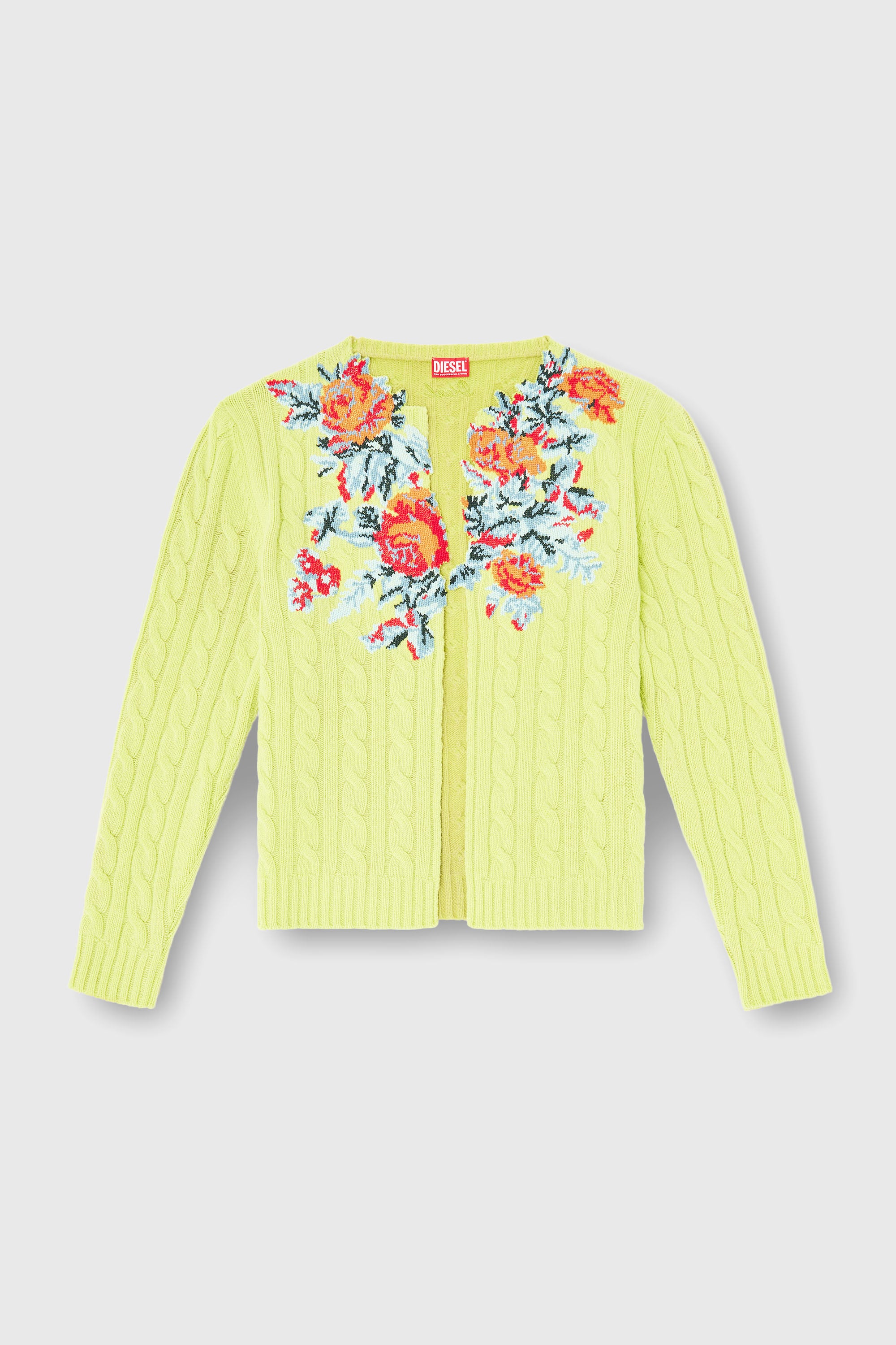 Diesel - K-RINO, Cardigan aperto in maglia a trecce floreale Uomo in Giallo - 2