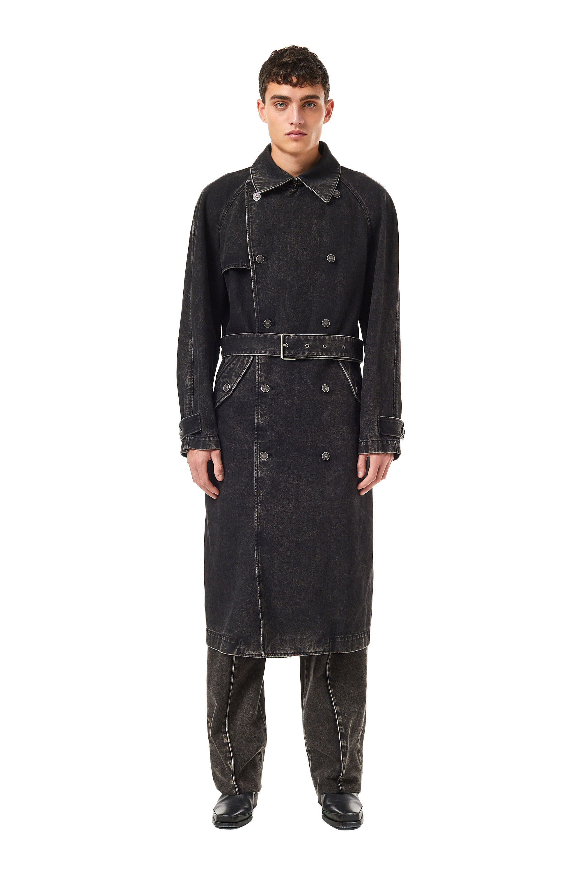 Diesel - D-DELIRIOUS DOUBLE BREASTED TRENCH COAT, Nero/Grigio scuro - Image 3