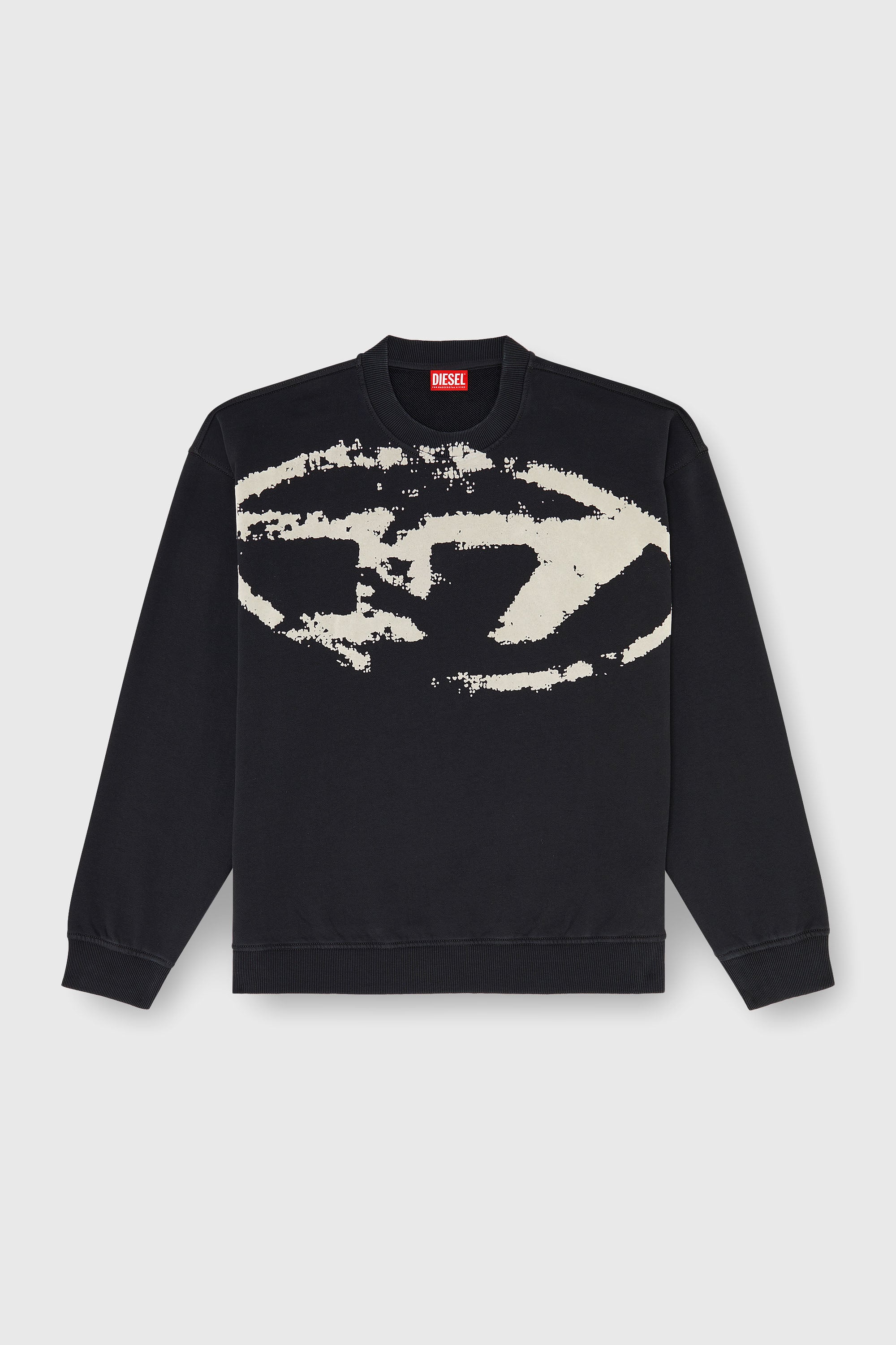 Diesel - S-BOXT-N5, Felpa in cotone con logo Oval D floccato Uomo in Nero - 2