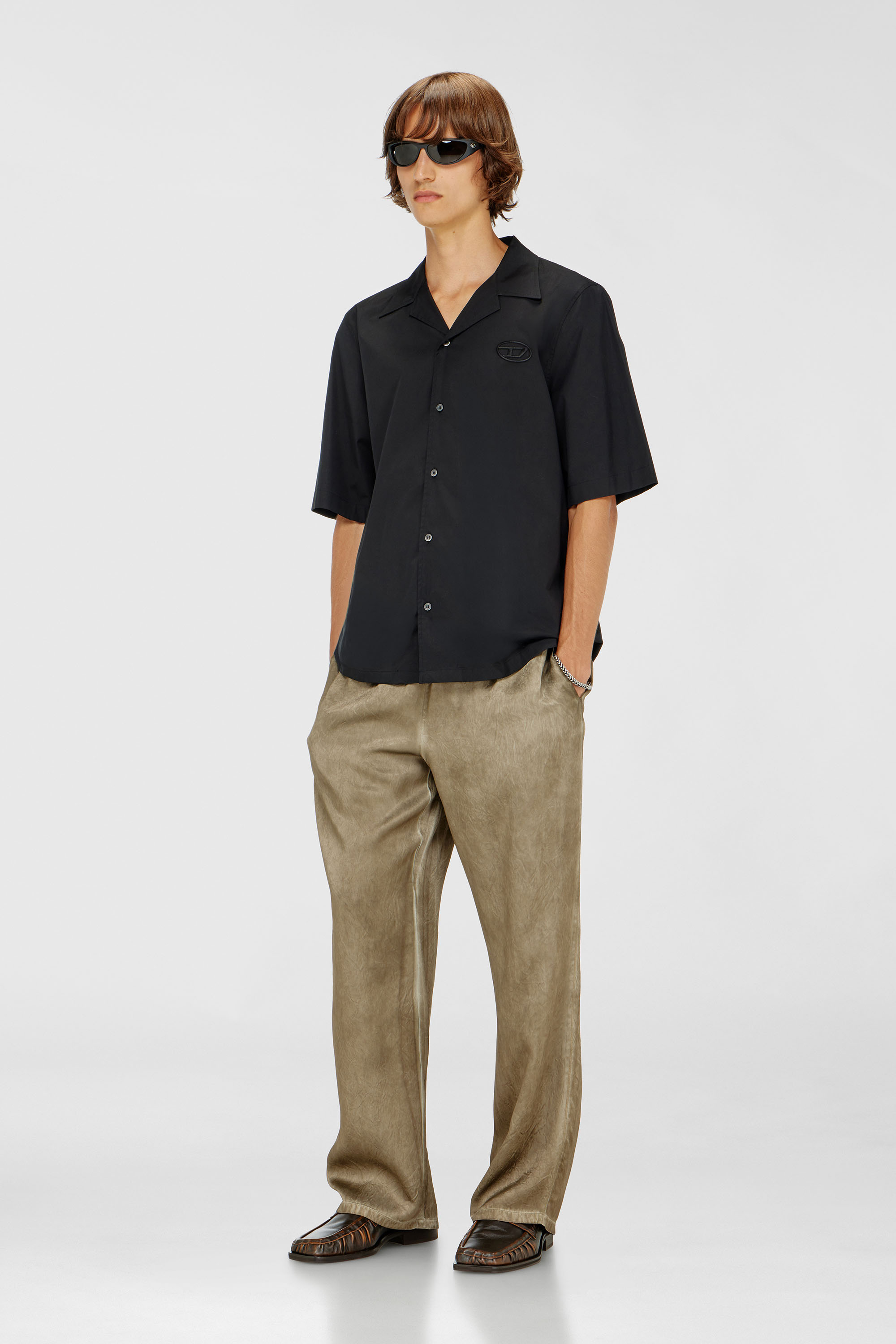 Diesel - S-MAC-GSBH, Camicia in popeline elasticizzato con ricamo Oval D Uomo in Nero - 2