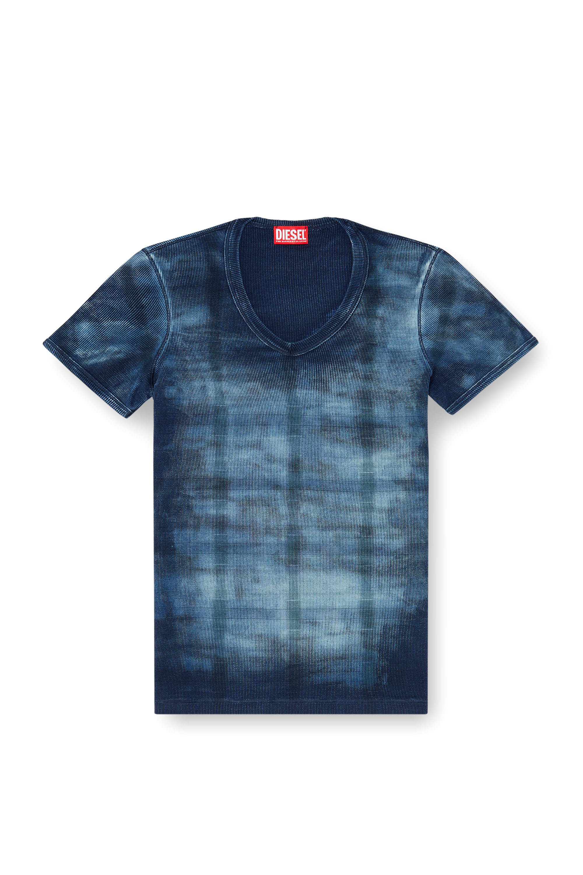 Diesel - T-LUUCAS, Man's X-ray top in check-print rib-jersey in Blue - 2