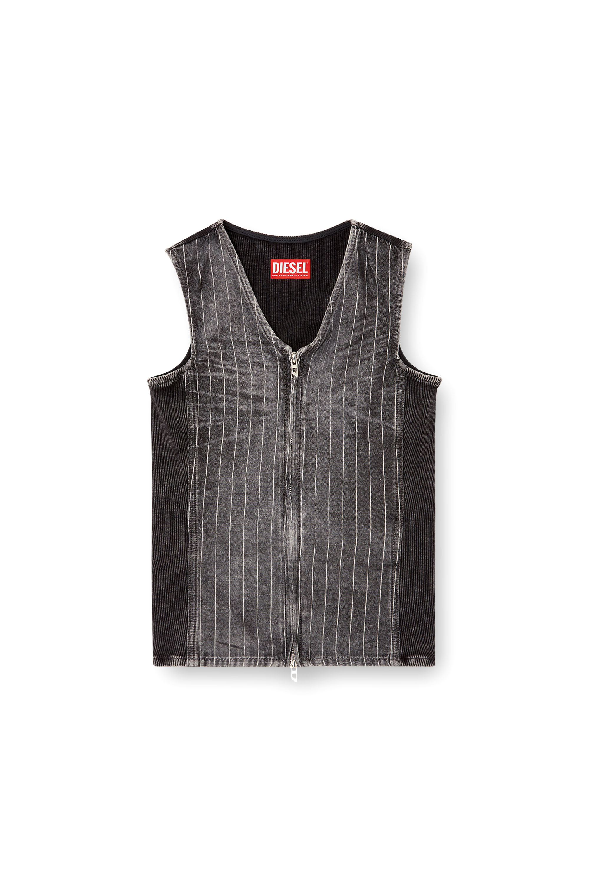 Diesel - DE-NESSI-S, Top con zip in denim e velluto a coste Donna in Multicolor - 2