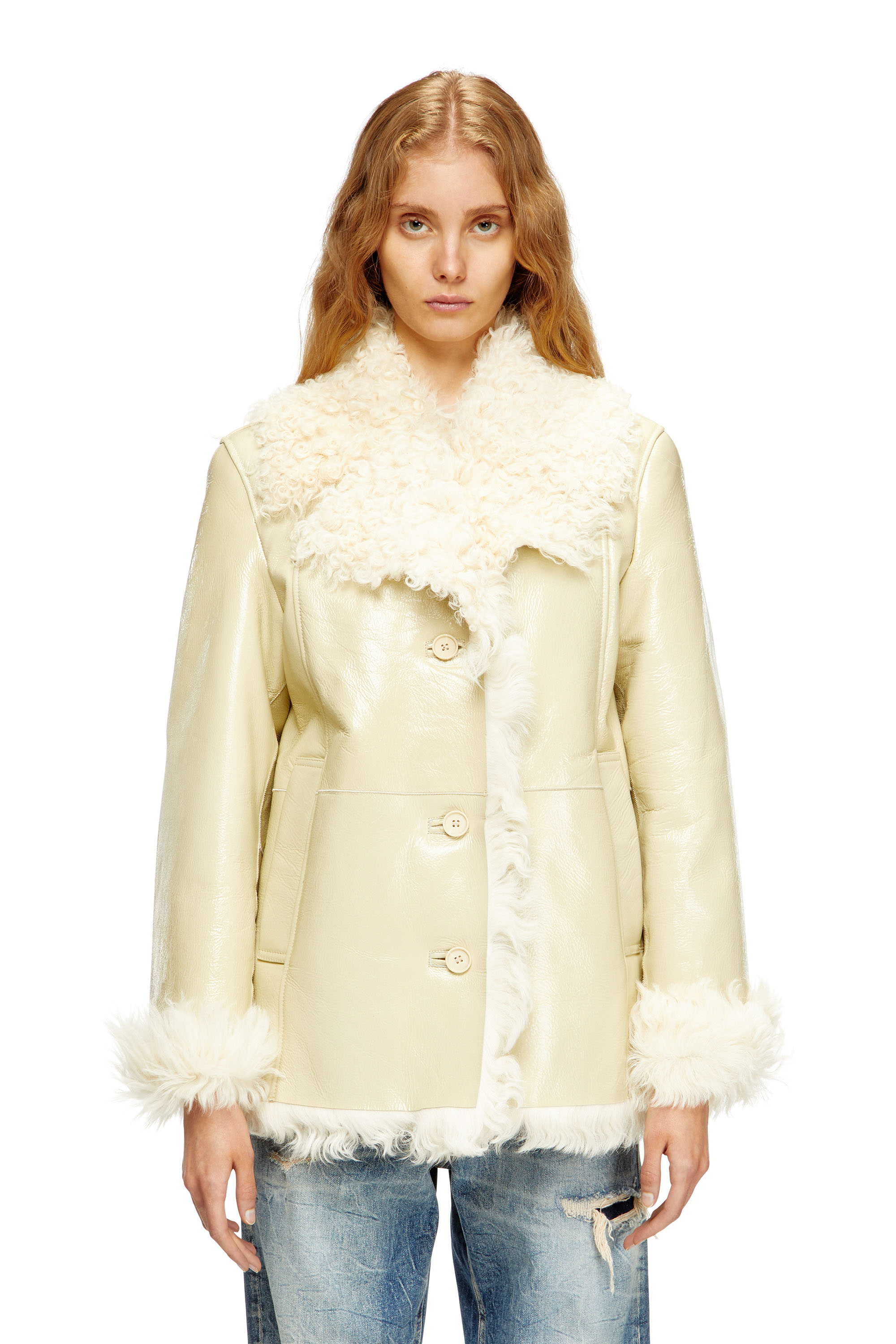 Diesel - L-ACONIC, Giacca in shearling verniciato Donna in Beige - 3