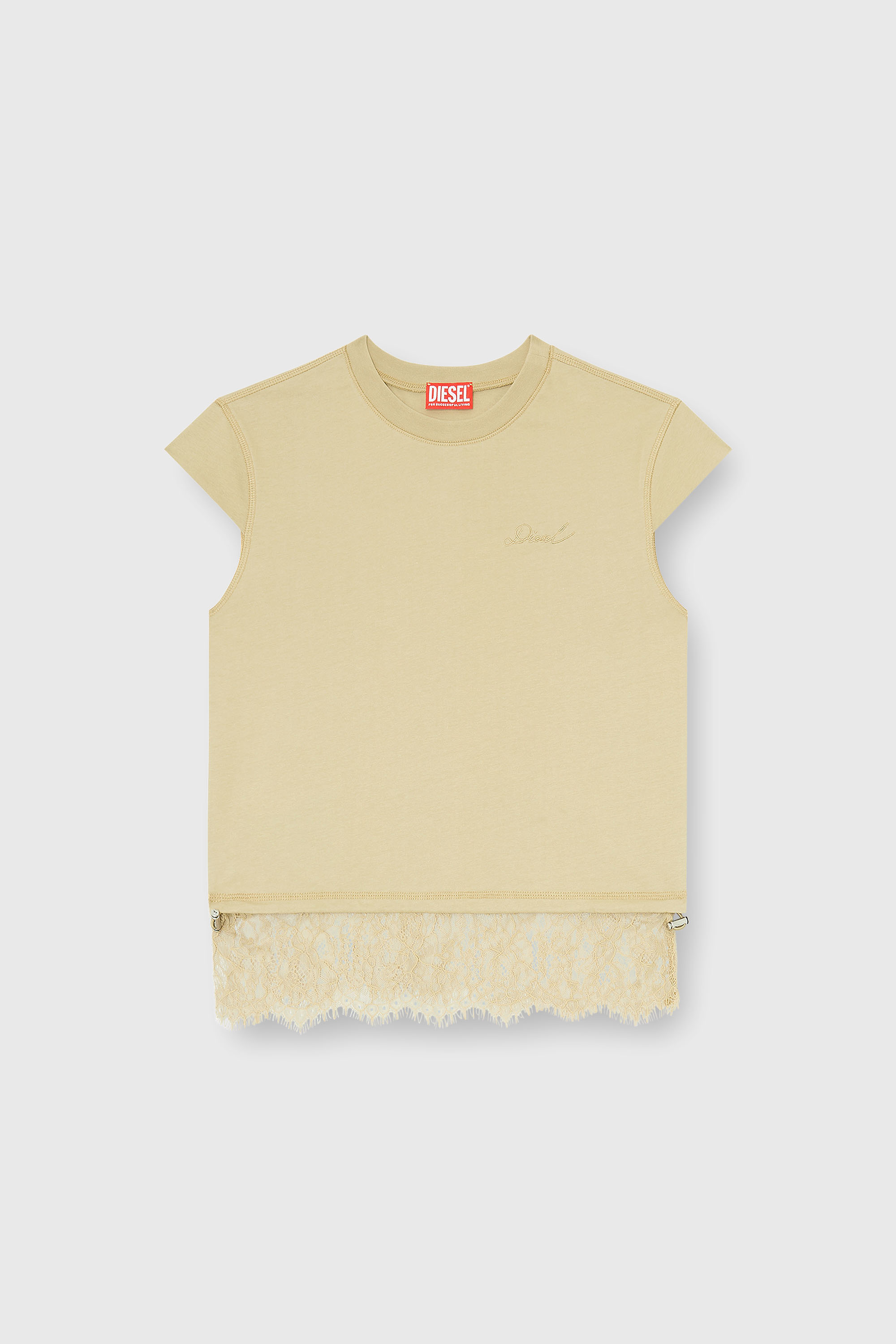 Diesel - T-LUNA, T-shirt in jersey con orlo in pizzo Donna in Beige - 2