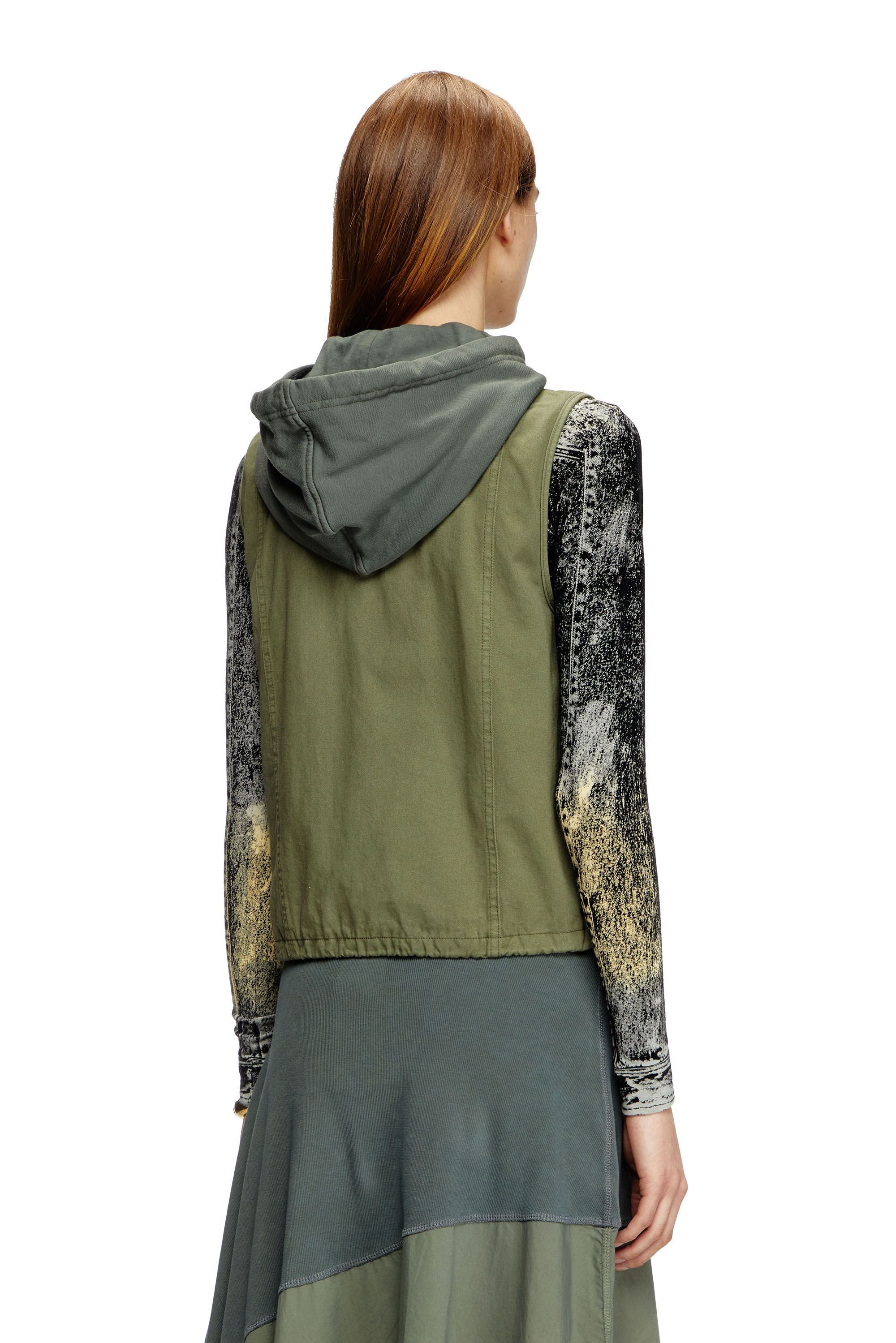 Diesel - G-ENESIS, Gilet con cappuccio in twill di cotone Donna in Verde - 4