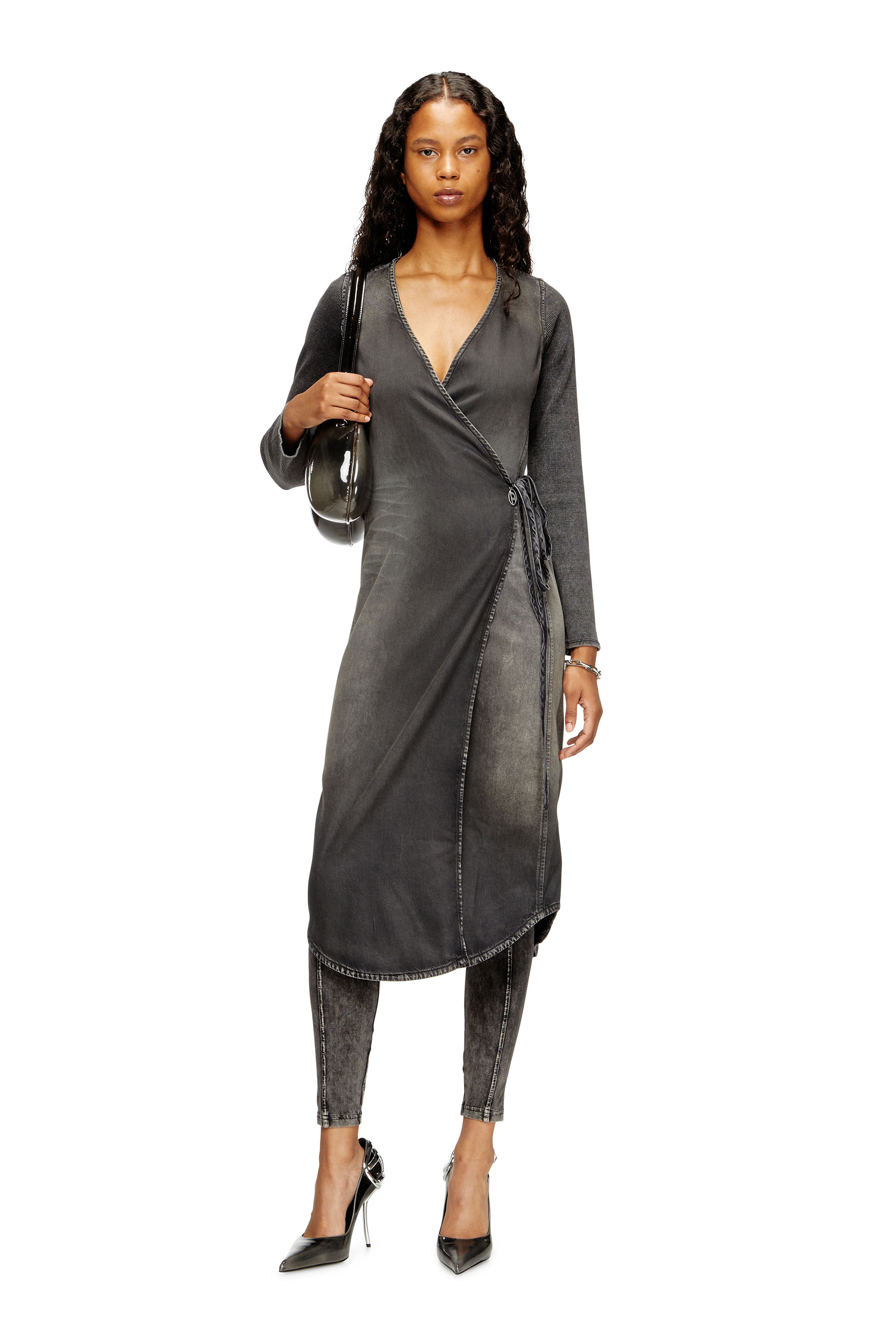 Diesel - DE-OLA-S, Vestito midi in denim con scollo a V Donna in Nero - 1