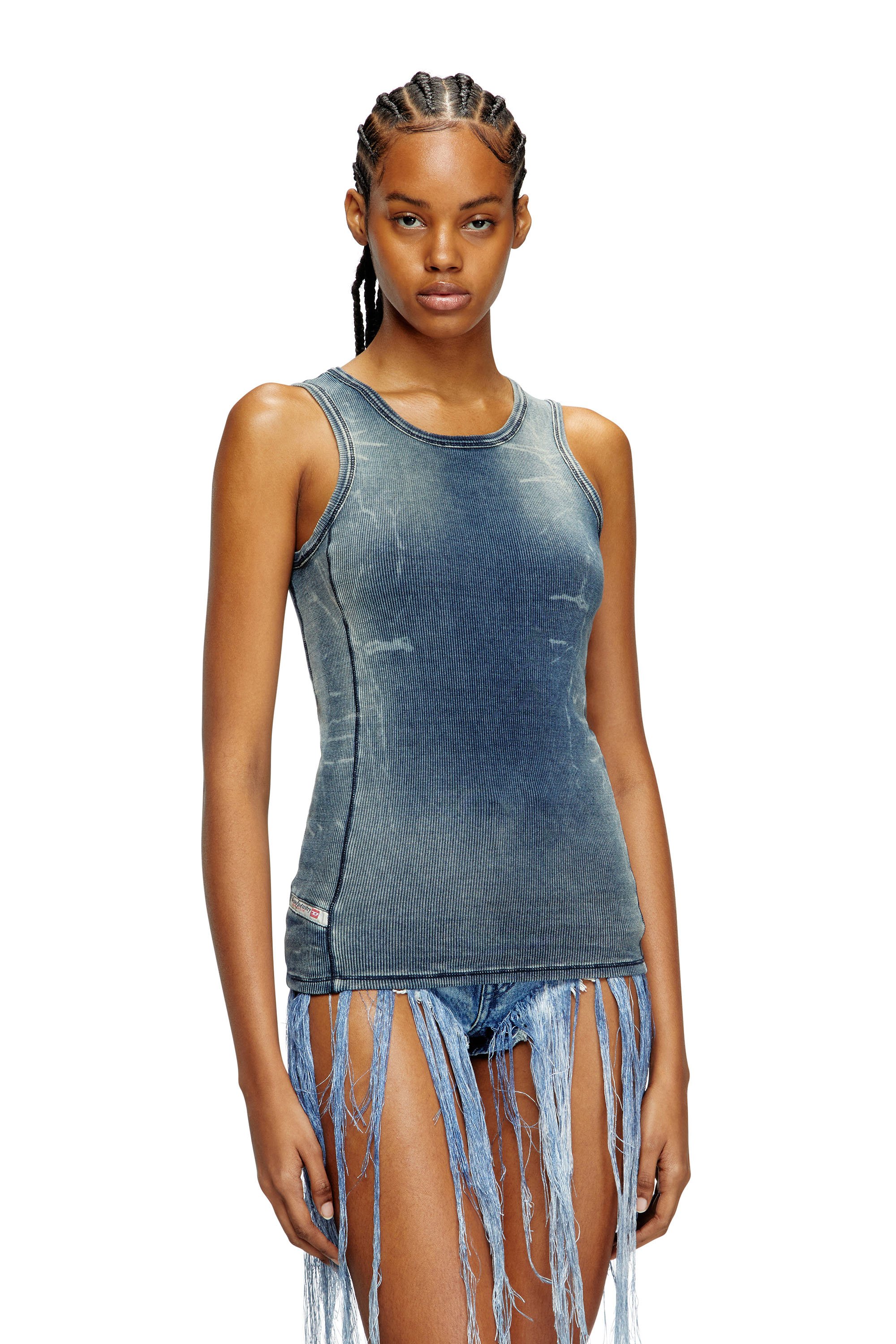 Diesel - T-GO, Tank top a coste con denim trompe l'oeil Unisex in Blu - 5