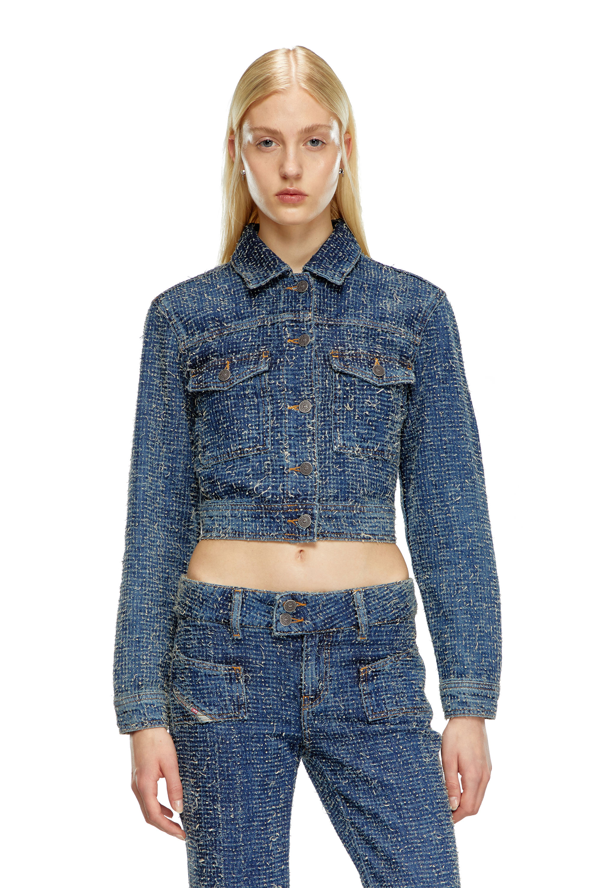 Diesel - DE-ATEL-S, Woman's Cropped jacket in boucl&eacute; denim in Medium blue - 6