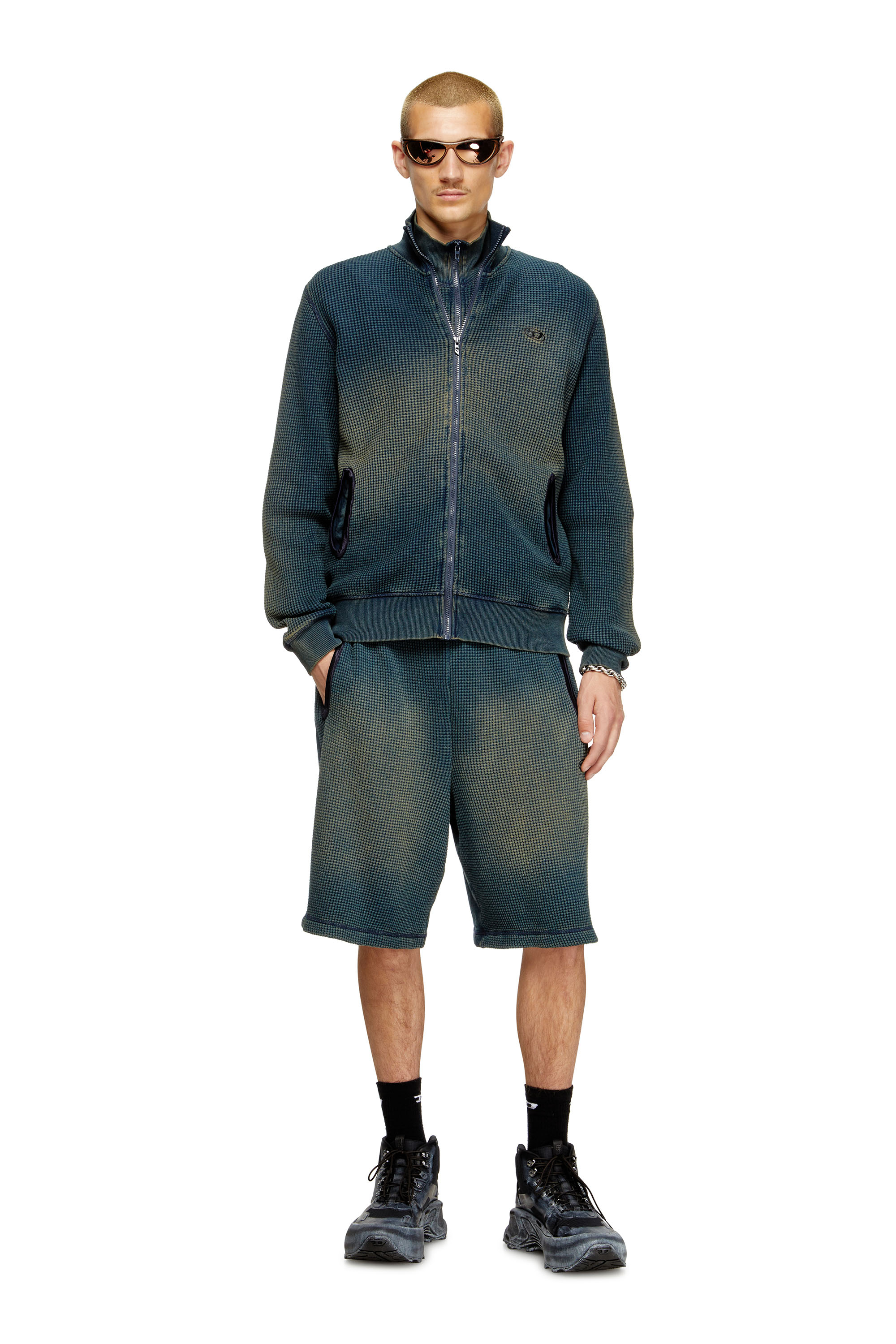 Diesel - S-WAFY-ZIP, Felpa zip in jersey a nido d’ape Uomo in Blu - 3