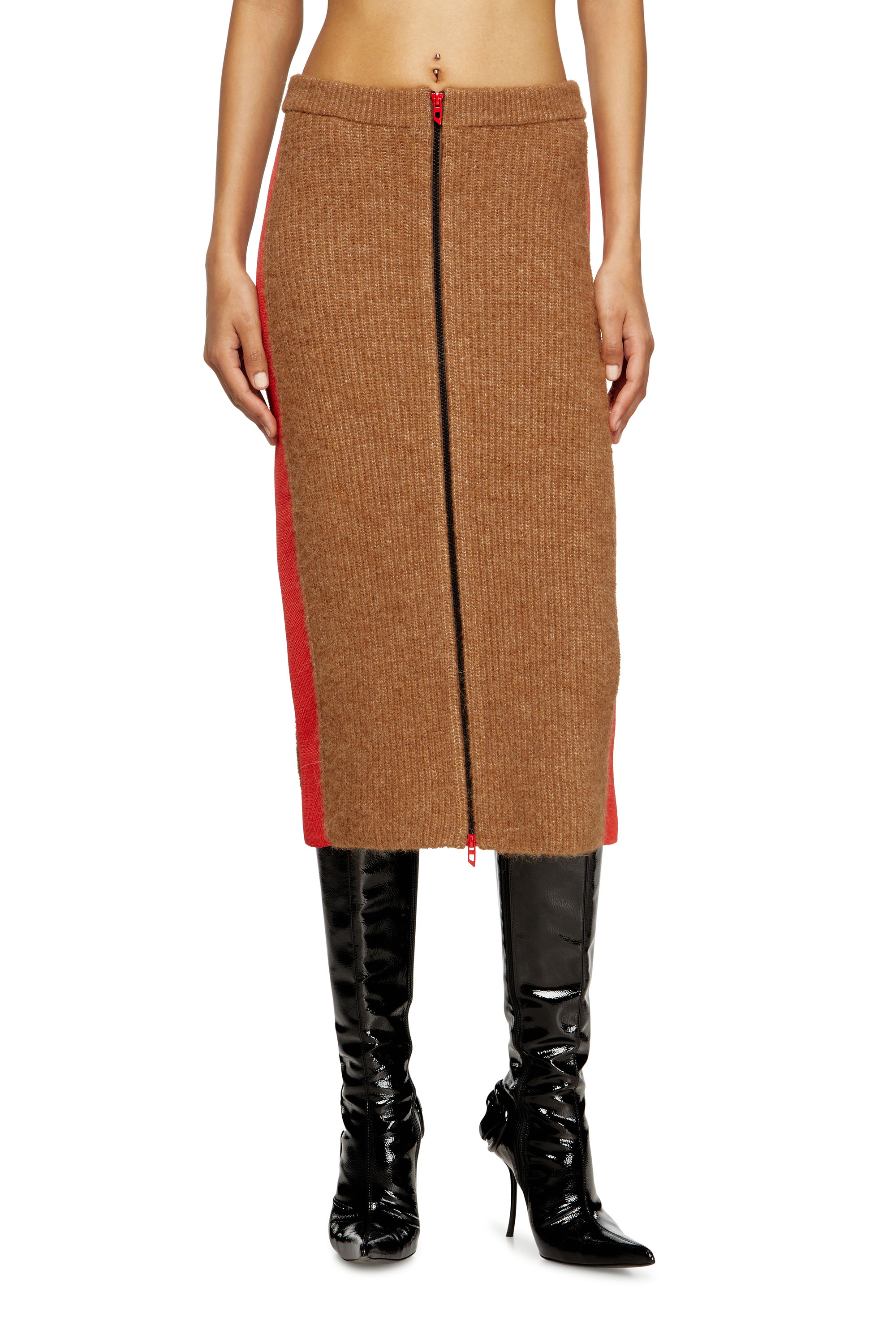 M-LOUSI, Brown Diesel - M-LOUSI, Woman's Midi skirt in alpaca with front zipper in Brown - 3